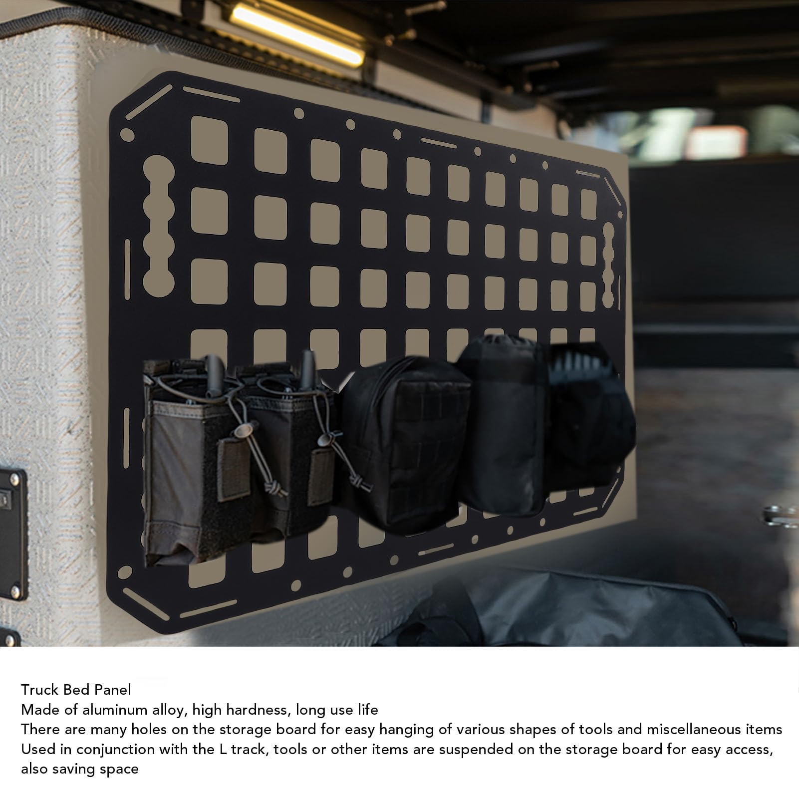 Panel Molle do łóżka Ciężarówki, Aluminiowy Wielofunkcyjny Panel do Przechowywania Torów L z Akcesoriami do Szybkiego Przechowywania, do Garażu Samochodowego SUV Typu Pickup RV