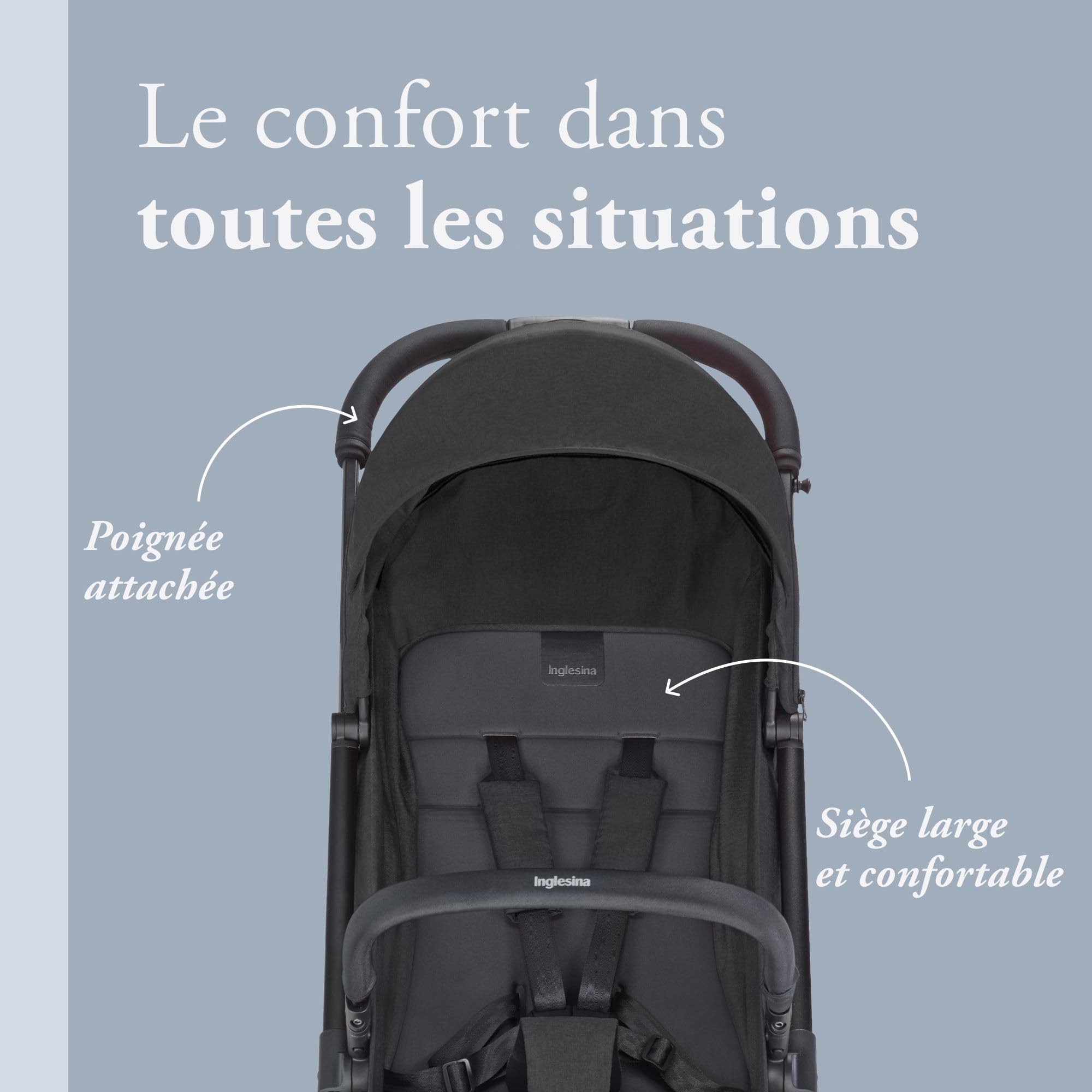 Inglesina Sketch Poussette Légère et Compacte, Noir, Confortable, jusqu'à 17kg, Pliage à une main, UPF 50+