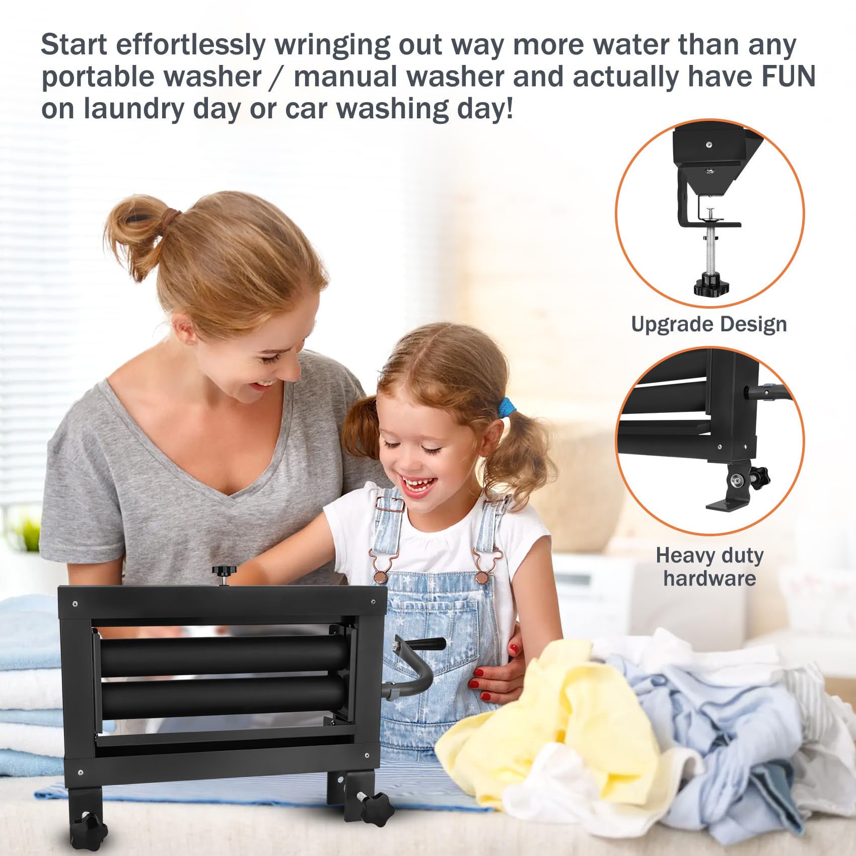 Clothes Wringer- Heavy Duty Off Grid Laundry Wringer, Hand Wringer Black and Stainless Steel (Black), Hand Clothes Wringer, Car Detailers, Washing Services