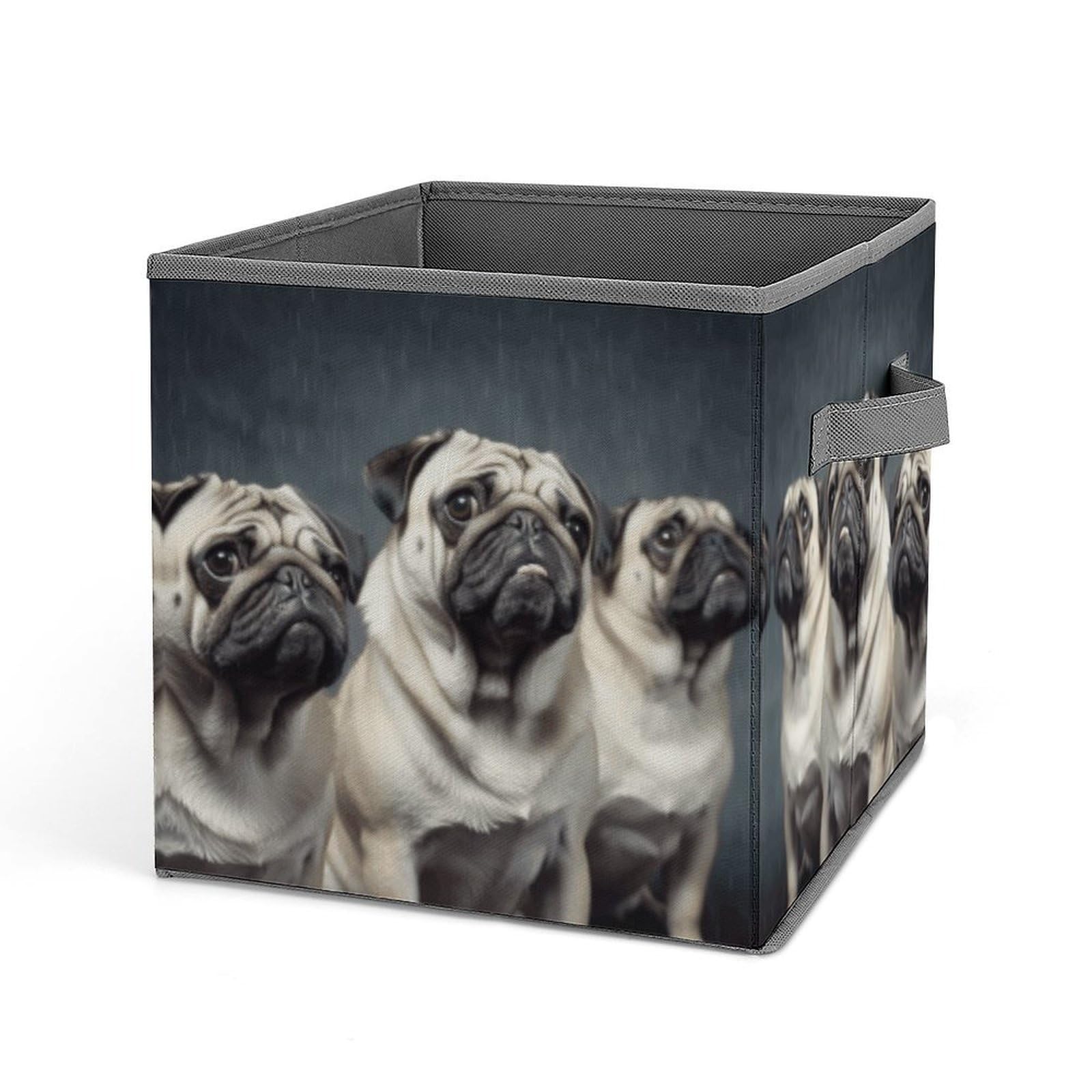VstaDank Funny Pug Dog Storage Bin Collapsible Storage Cubes Organizer Oxford Cloth Storage Box with Dual Handles Large Stackable Closet Storage Bins for Sheets Hat Sweater