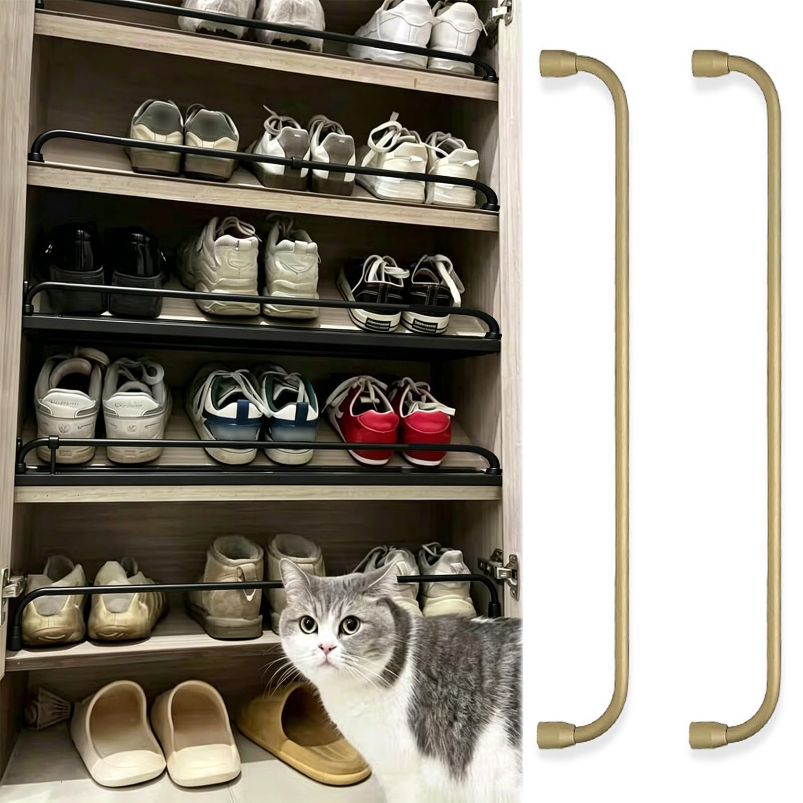 ERRULAN 2 Pack Shelf Guard Rail Fence Set for Shoe Racks/Bookshelf, Sturdy Anti-fall Shelf Rail Guard Bar Rod, Aluminum Decorative Gallery Rails for Closet/Entryways(Antique Brass,66cm/26in)