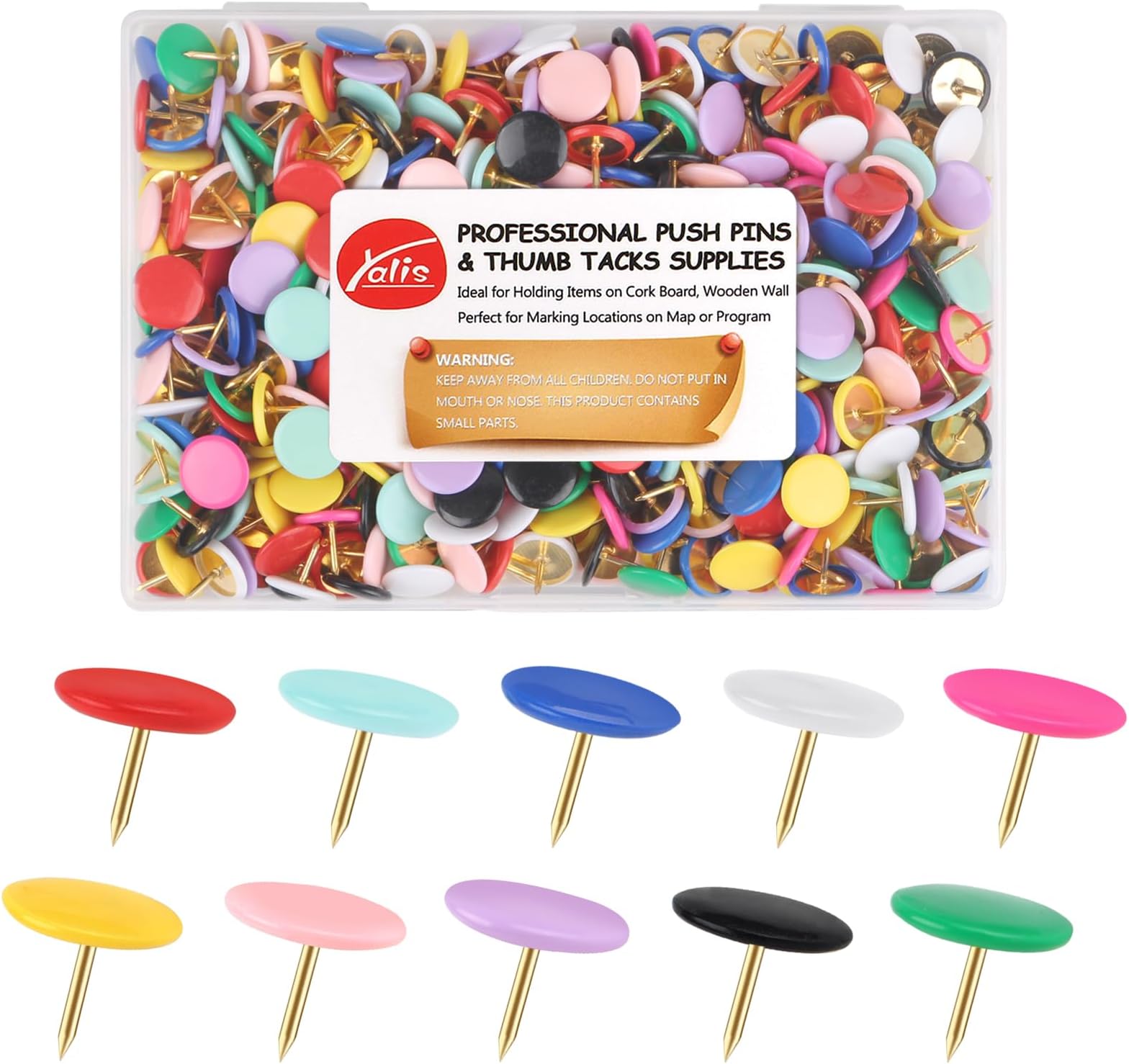 Yalis Thumb Tacks 400-count, Colors Plastic Roundness Push Pins Decorative Tacks for Corkboard (Colorful)