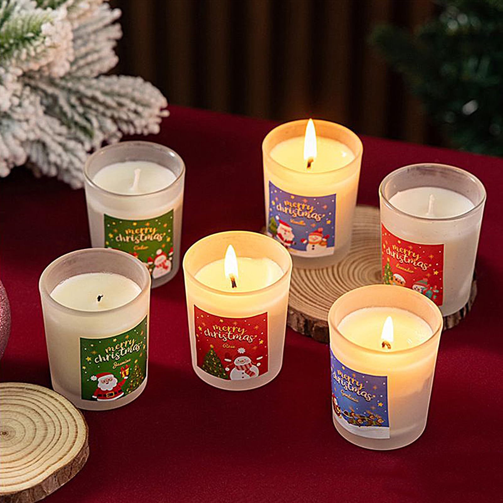 Świece Zapachowe Świąteczna Uspokajająca 6 Sztuk | Elegancka Pachnąca Świeca W Słoiku Spokoju Do Relaksu W Sypialni Do Dekoracji Domowej Do Łazienki Na Wieczory Dla Atmosfery