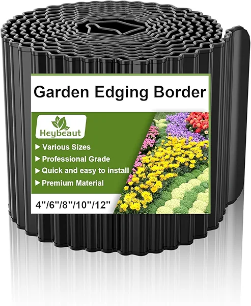 Heybeaut Corrugated Metal Garden Edging - 8" x20' Color-Coated Steel Border, Durability Easy to Cut, Easy Installation & Stability, Ideal for DIY Flower Beds, Pathways and Patio Design Black