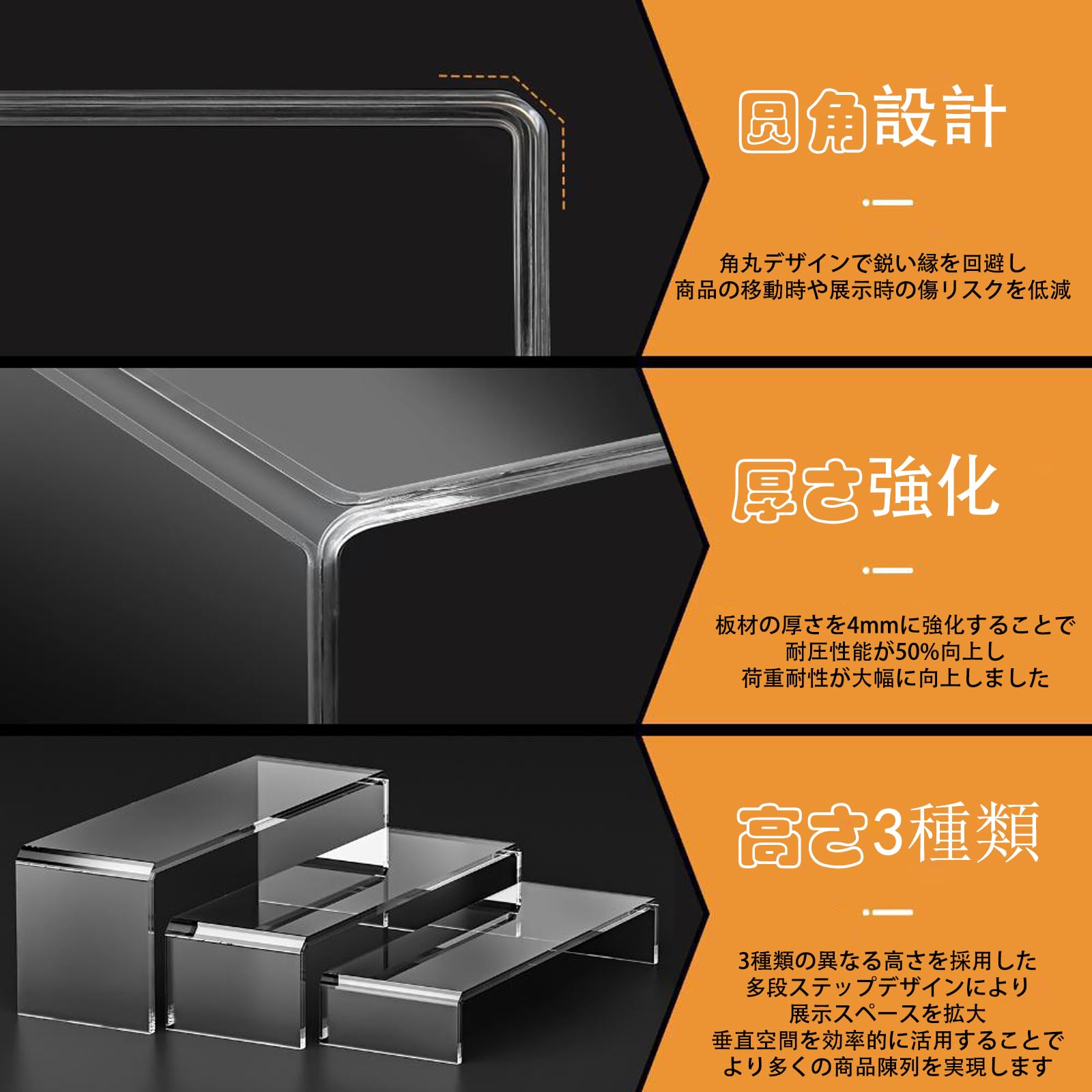 Amazon.co.jp: MerryNine コの字 透明ディスプレイスタンド 高低差
