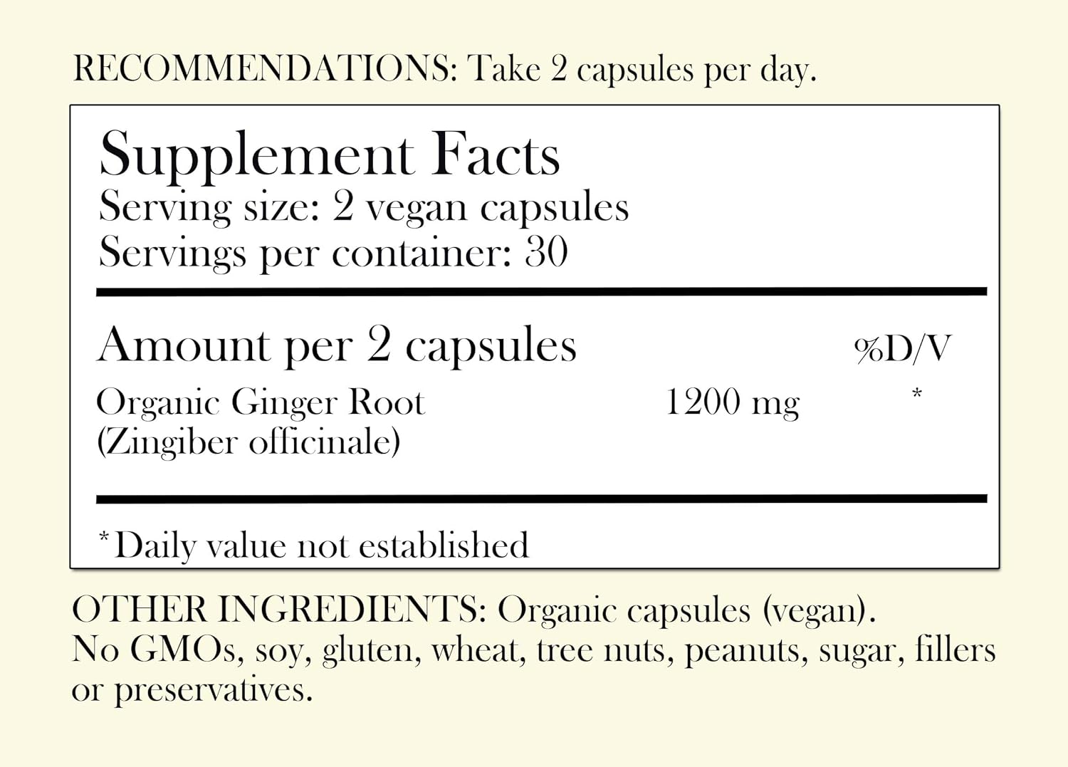 Herbal Roots Ginger Supplement | Organic Ginger Root Capsules | 1,200 mg of Pure Ginger Powder per Serving | 60 Vegan Capsules : Health & Household