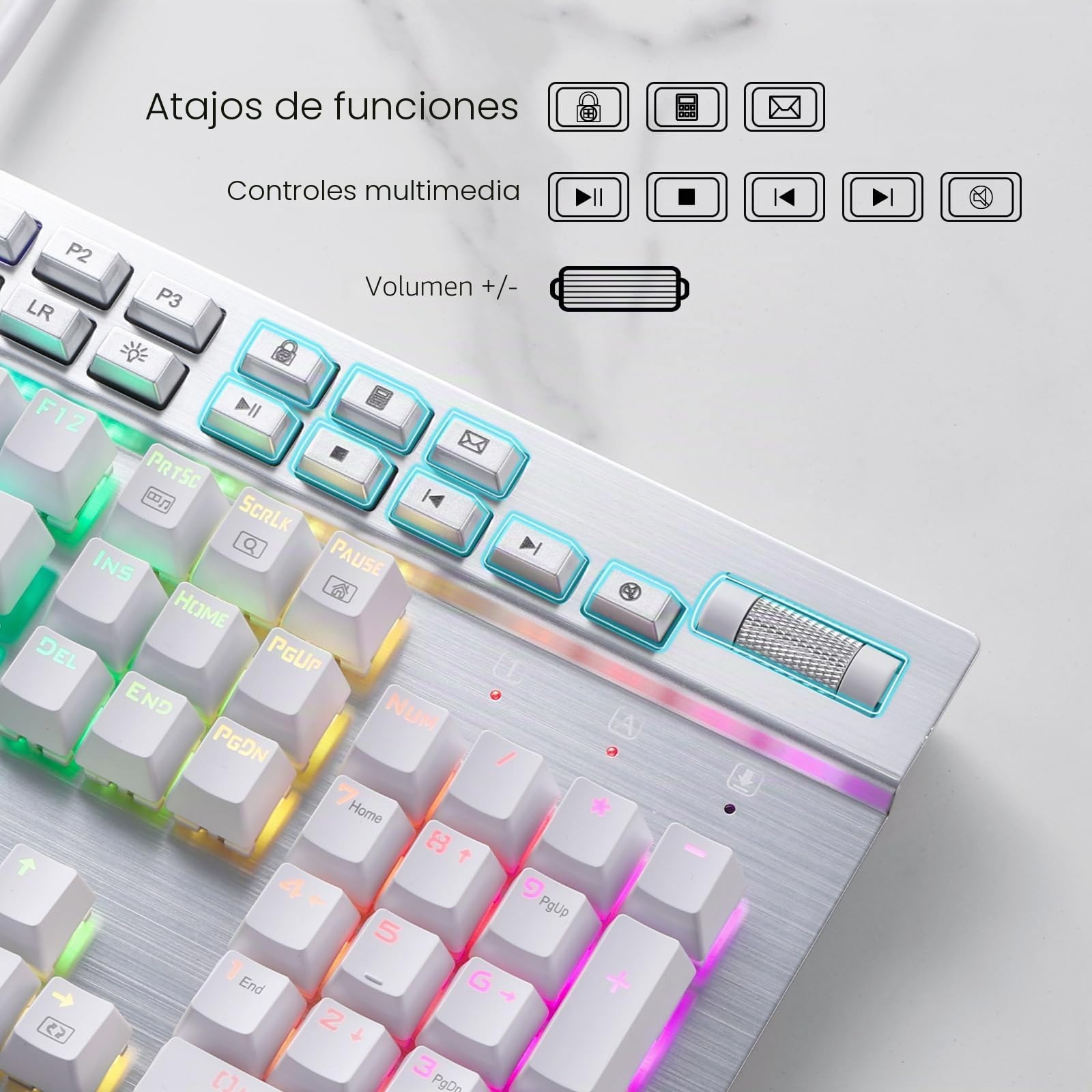 Redragon Yama K550 Teclado Gaming RGB Blanco | Diseño Ergonómico Anti Ghosting Programable Compatible PC Windows