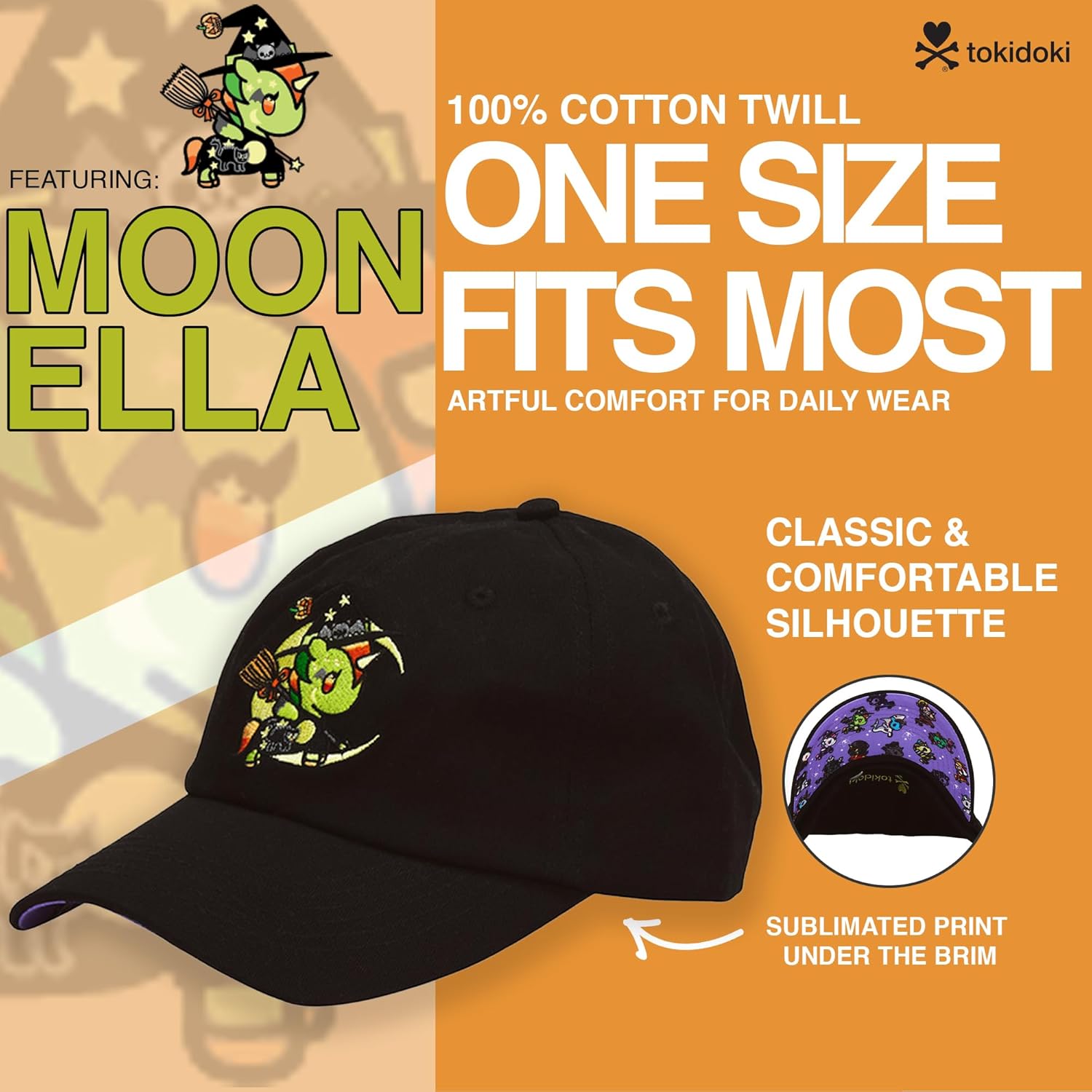 Tokidoki - Full Moon Dad Hat, Dad Style Men’s Cap, Adjustable Men’s Baseball Caps, 100% Cotton, Dad Caps for Men with Embroidered Graphic, One Size Fits Most, Black - Image 4