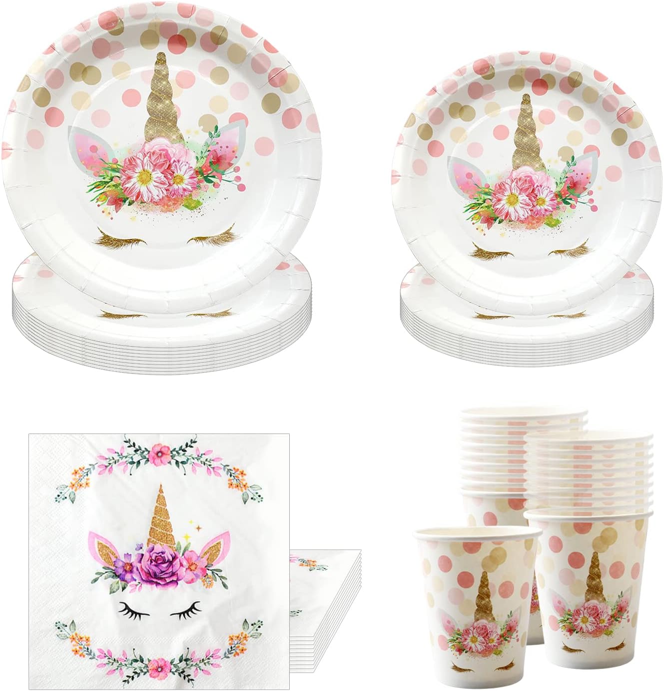 SINGOMON 80PCS Unicorn Birthday Decorations Unicorn Paper Plates and