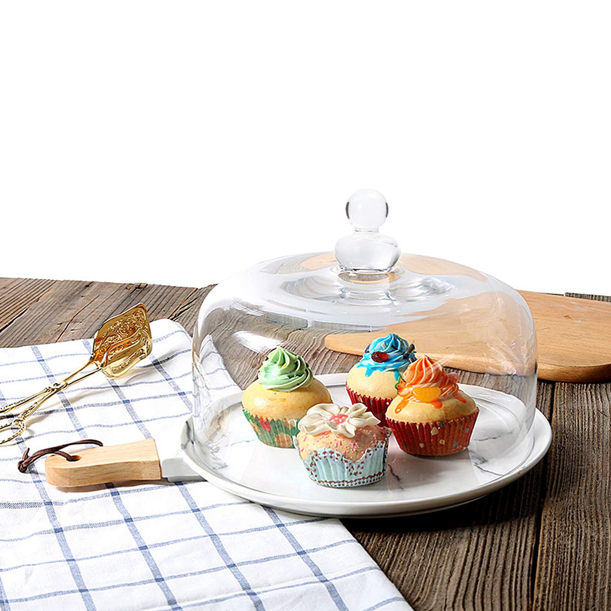 Cabilock Tiendas De Campaña Cúpula de Pastel de Cristal Cubierta de Pastel Alto Desierto Cloche Pantalla de Postre Cloche Campana Tarro Pantalla Cúpula 15X15cm Bandeja Escritorio