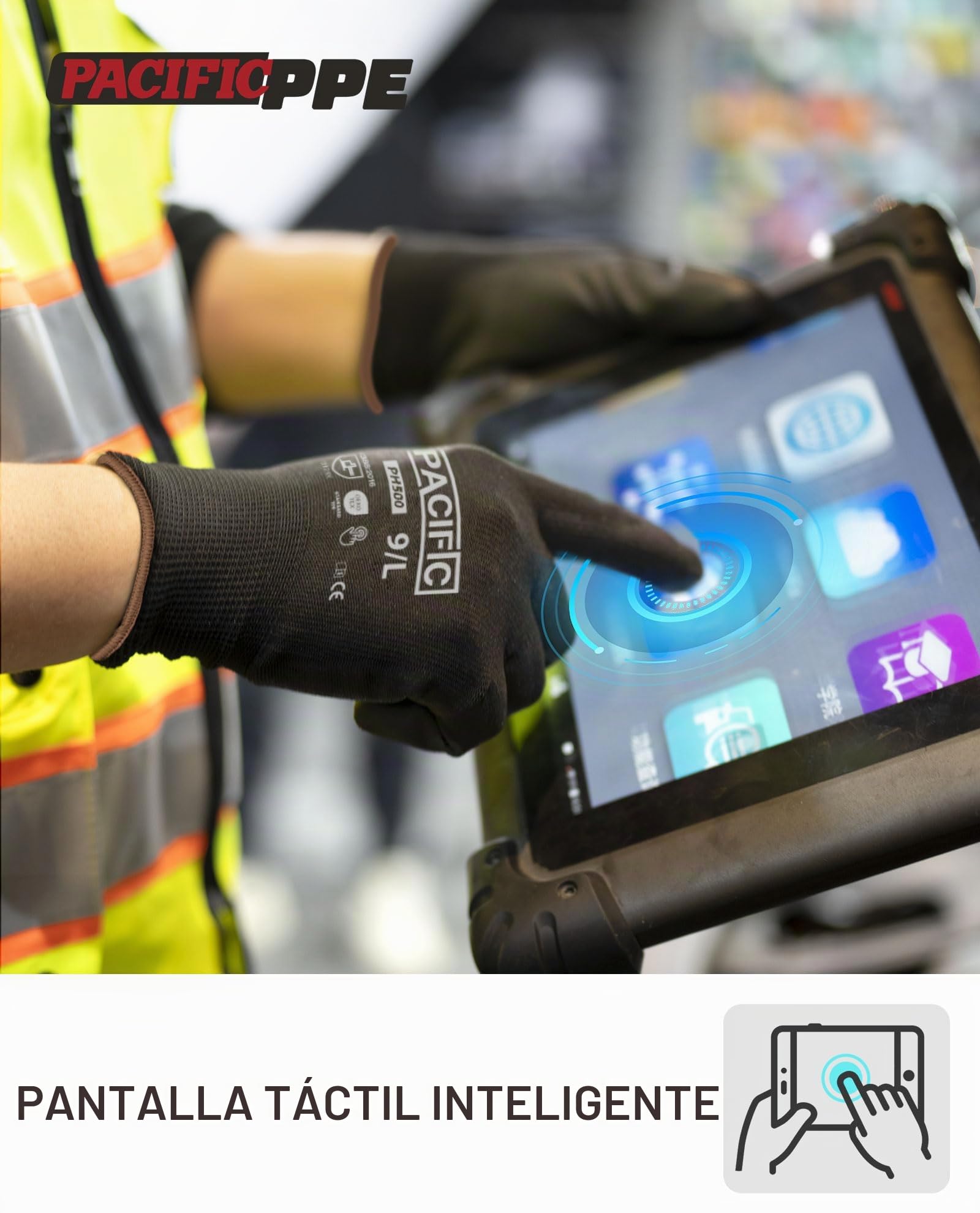 PACIFIC PPE 18 Pares Guantes de Trabajo para Hombre y Mujer, 11/XXL, Negro | Protección para Tareas Ligeras, Touchscreen, transpirables, Taller, Mantenimiento, Jardinería, Almacén, Mecánica