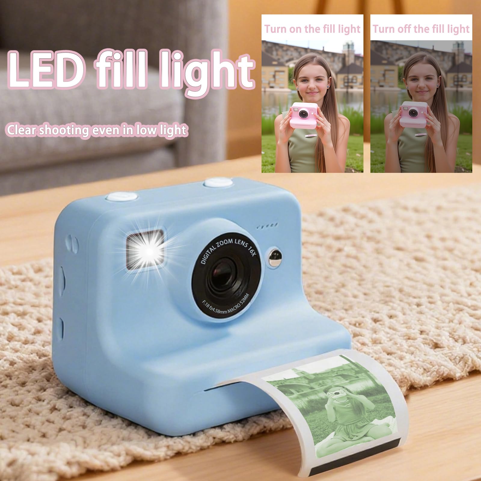 Facile da usare, stampa istantanea della fotocamera per bambini, include 4 rotoli di carta fotografica, gioco attivo, sviluppo artistico, fotografia, regalo per stampa istantanea