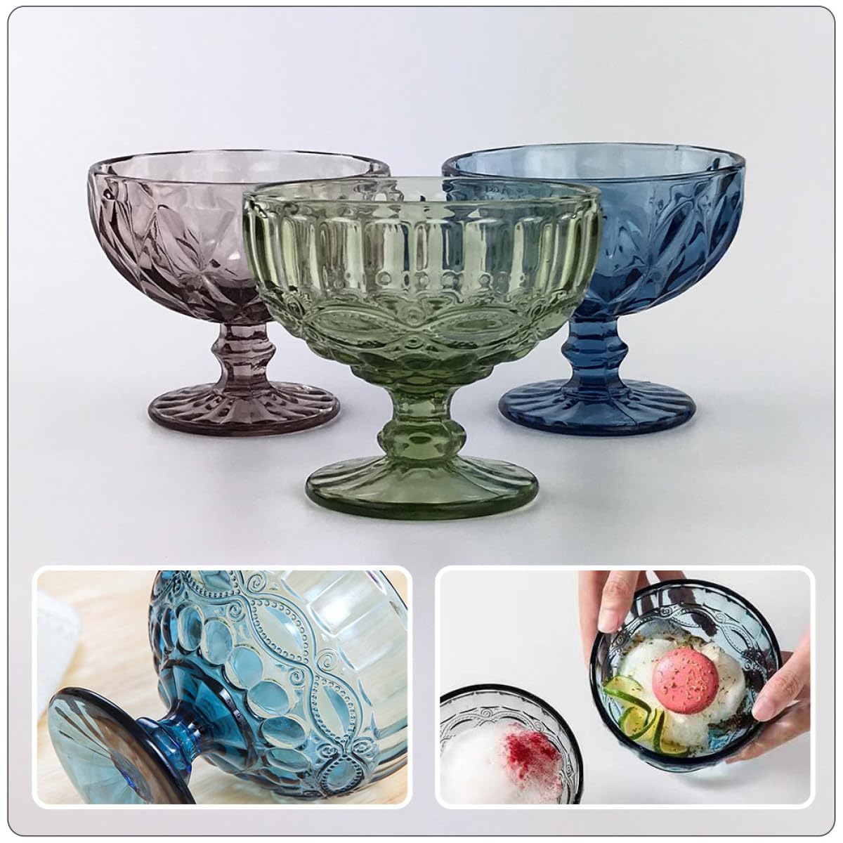 Elegante Dessertschalen Transparente Eiscremebehälter mit Blumenmuster Hitzebeständig und Sicher 3 Stück aus Glas für Restaurants und Familienfeiern
