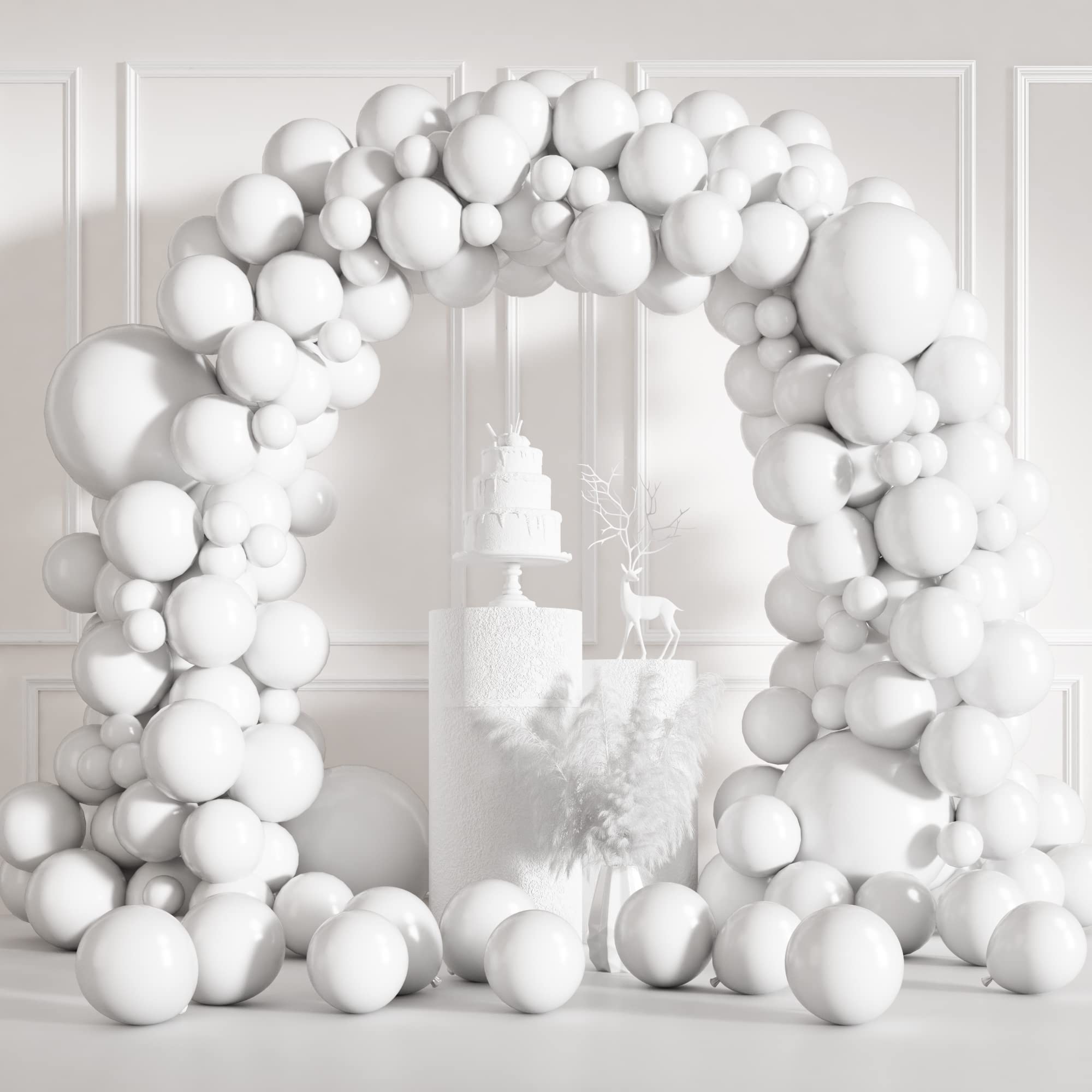 RUBFAC 149pcs White Balloons 18 12 10 5 Inch Different Sizes Matte White Balloon Garland Arch Kit Latex Balloons for Wedding Baby Shower Gender Reveal Bridal Birthday Party Decorations