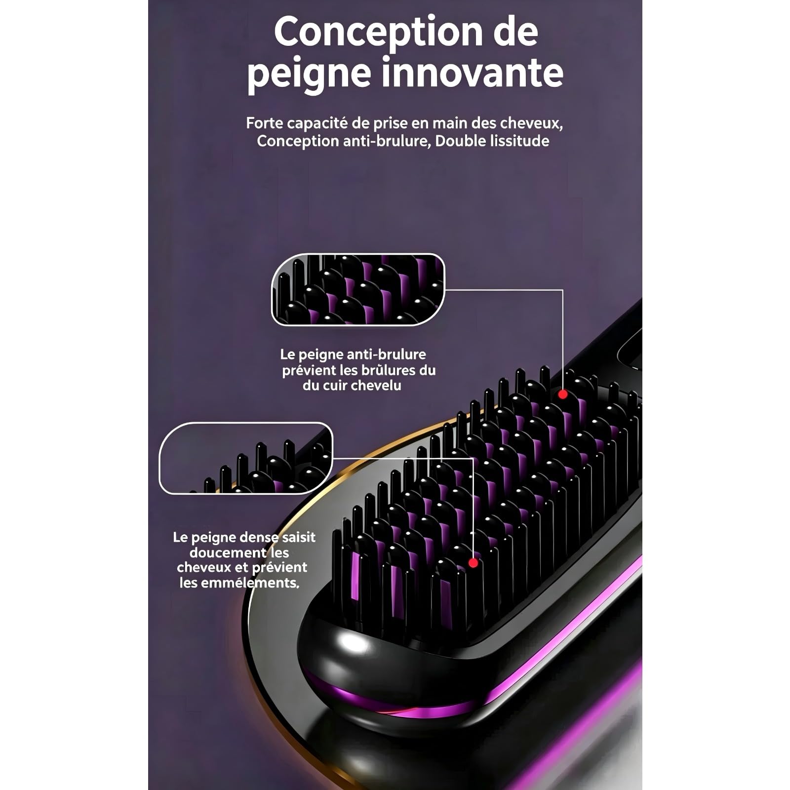 Olyviia Brosse à Lisser Rechargeable Portable, Brosse Cheveux Court Brosse à Cheveux, Coiffante Avec Affichage LCD, Pour Coiffage Quotidien & Voyage (Noir)
