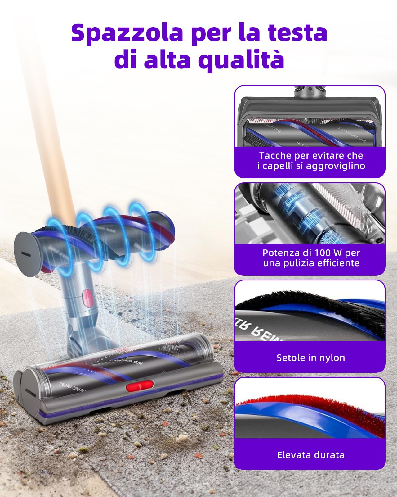 V11 V15 SV22 SV28 Spazzola High Torque per Dyson V7 V8 V10 V11 V15, Spazzola Motorizzata Ideale per Tappeti e Pavimenti Duri,Flusso d'Aria Regolabile