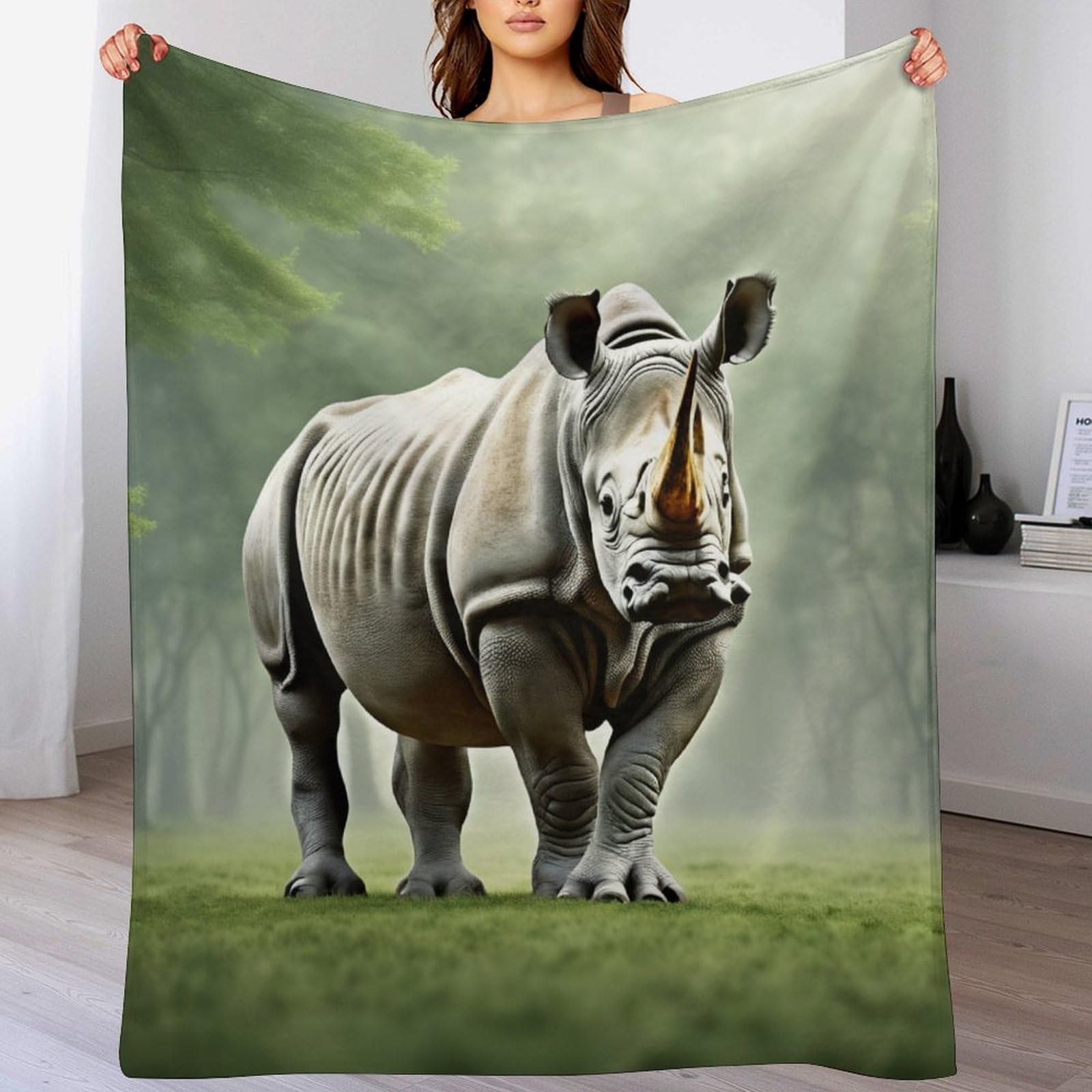 Couverture polaire rhinocéros chaude couverture flannel lit canapé
