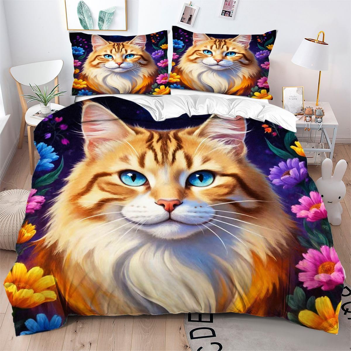 Housse de couette 160x200 cm chat coloré pour apporter joie et réconfort dans votre chambre