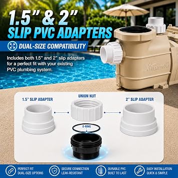 XtremepowerUS 2 NPT x 1.5 & 2 Slip PVC Union Replacement Set, High-Temperature Pool Pump Adapter Fittings Compatible with Pentair WhisperFlo, IntelliFlo & Variable Speed Pool Pumps (2-Pack)