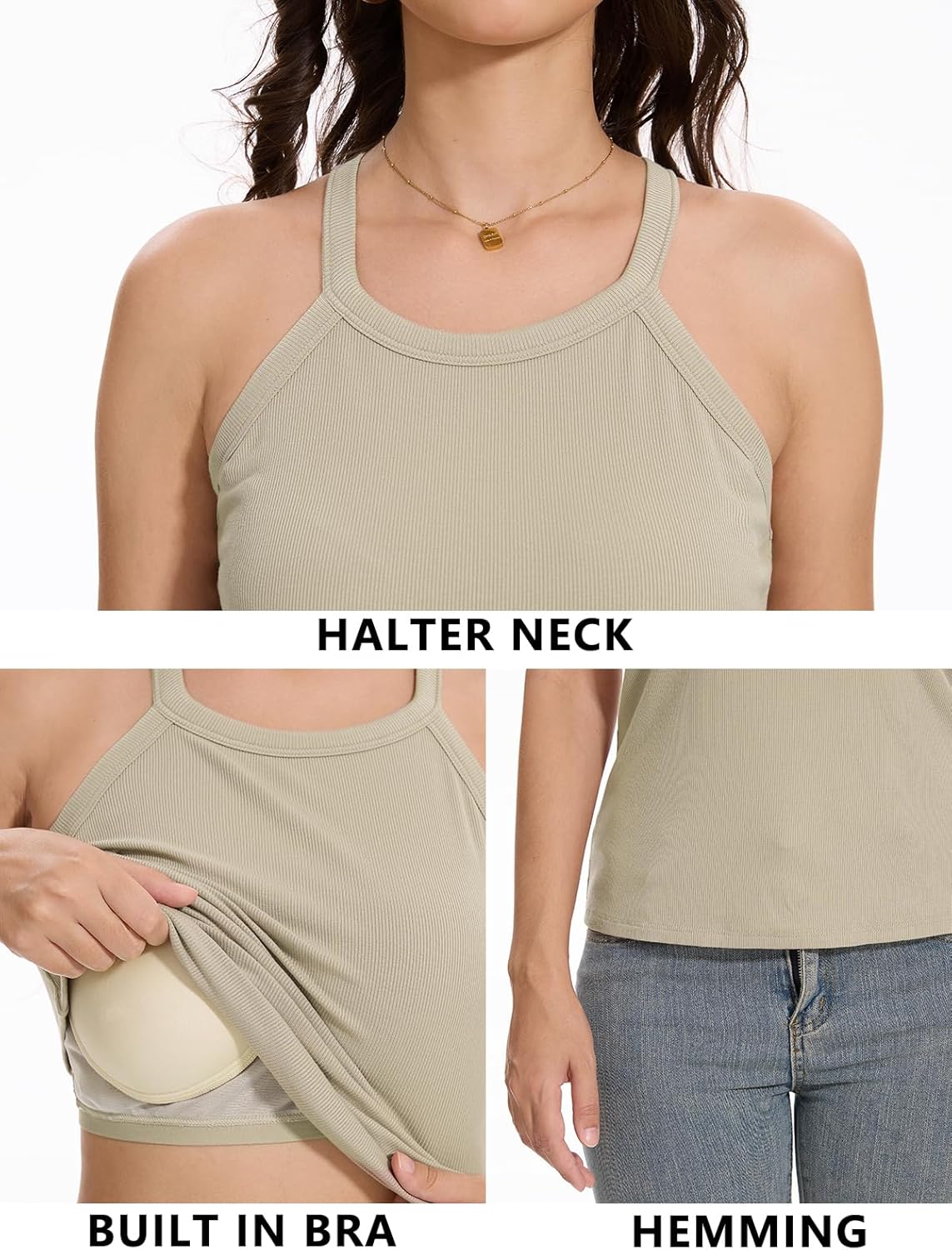 Orrpally Women Ribbed Tank Tops Built in Bra Halter Tank Top Sleeveless Undershirt Tank - Image 5