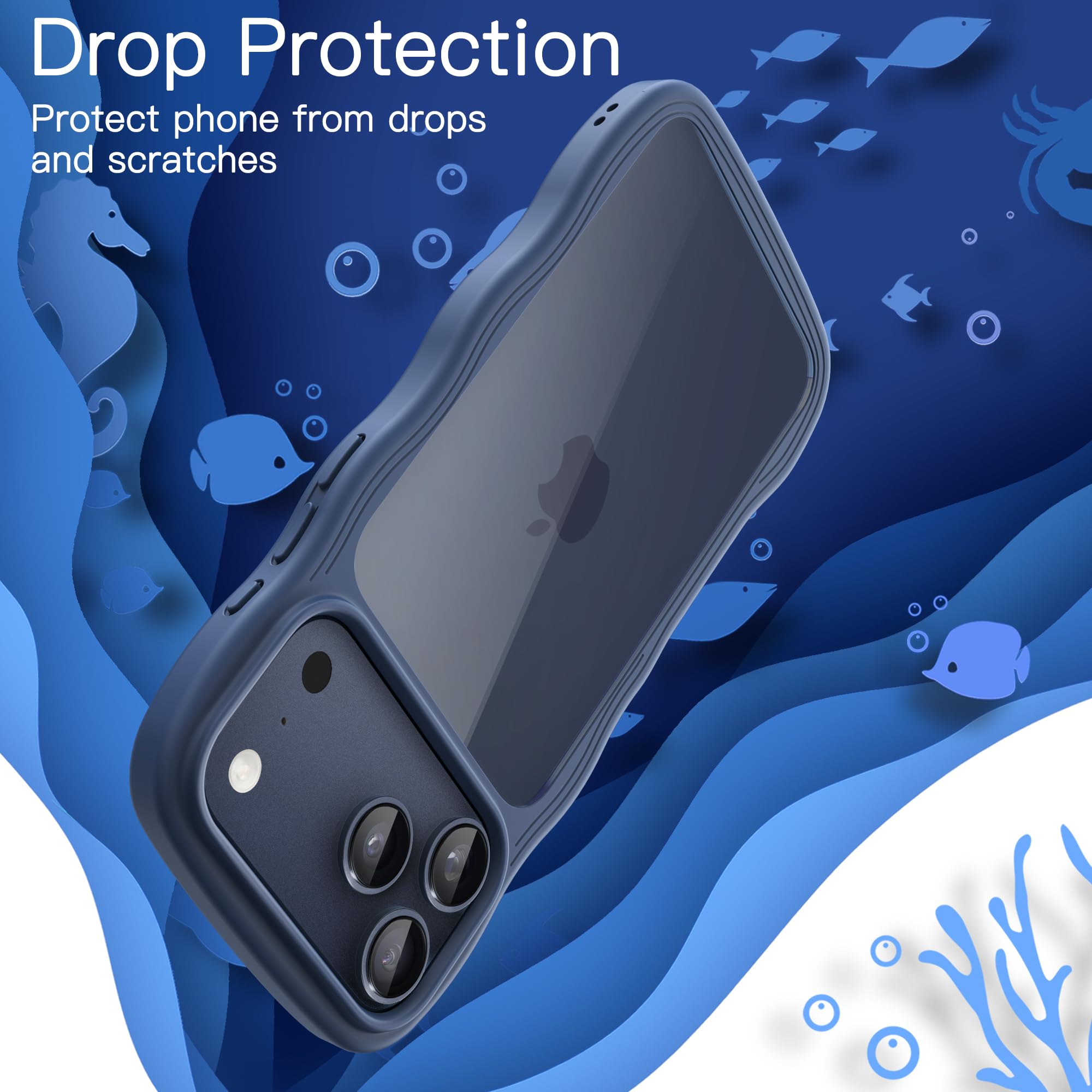 JETech Cover Ondulata Per IPhone 16 Pro 6,3'' – Custodia Antiurto Con Cornice Riccia, Retro Trasparente Rigido – Colore Titanio Sabbia