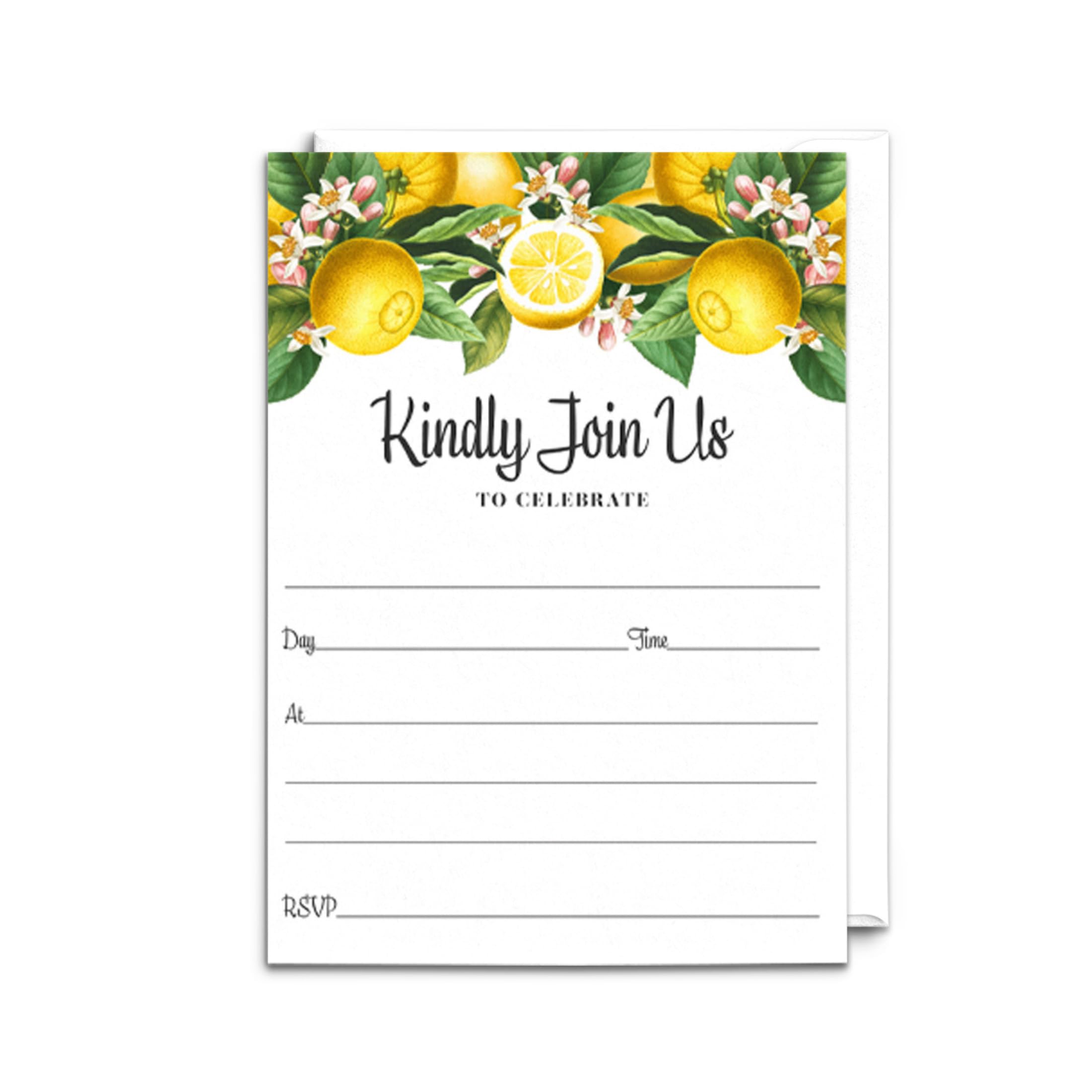 Main Squeeze Bridal Shower Invitations with Envelopes - 25 Pack - Lemon Invites Customize for Wedding, Birthday, Bridal Shower, Graduation, Reception,