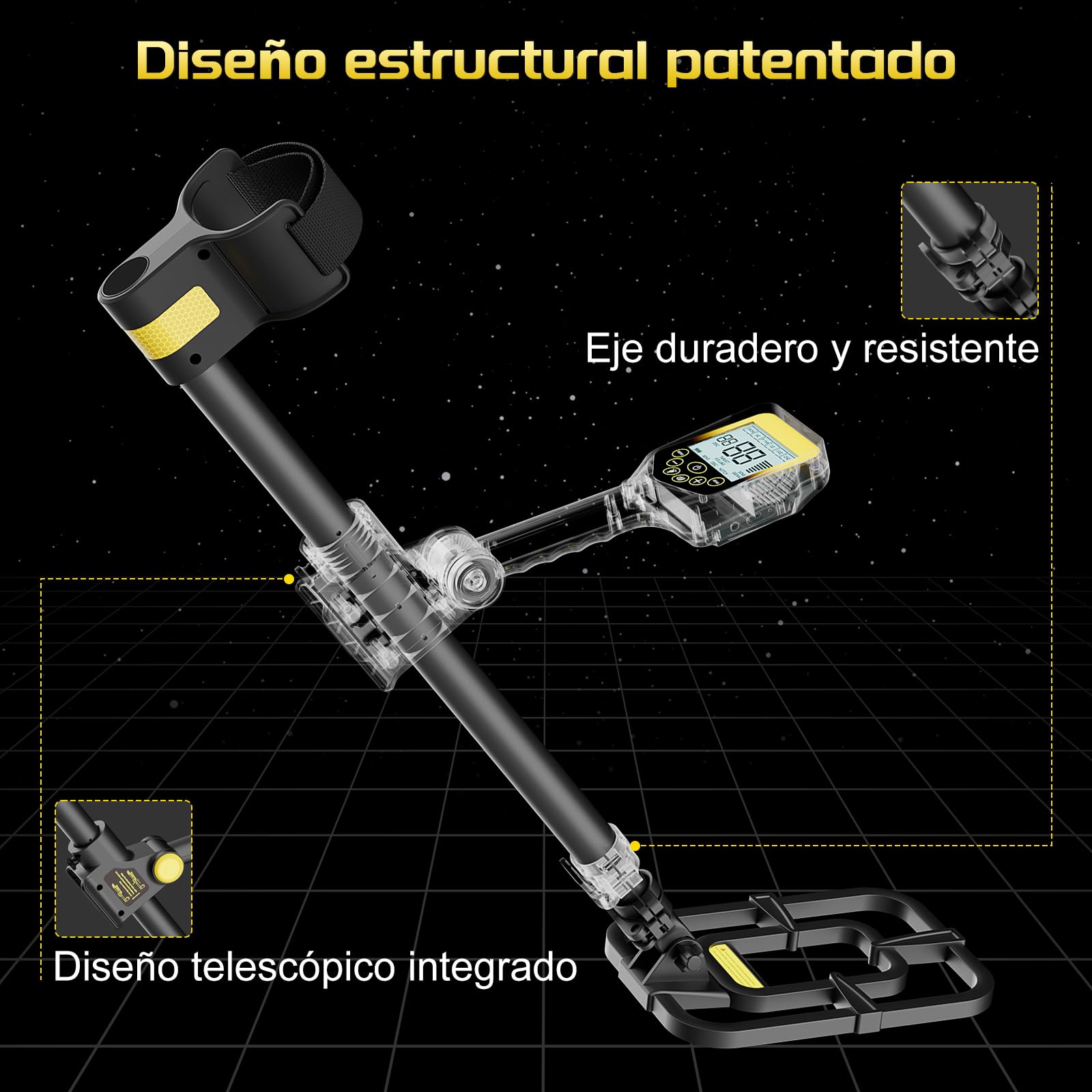 LOLARAN Detector de Metales con Batería de Litio Recargable - Ligero y Plegable, Pantalla LCD Grande, Bobina de 10 Pulgadas Impermeable, Ideal para Principiantes