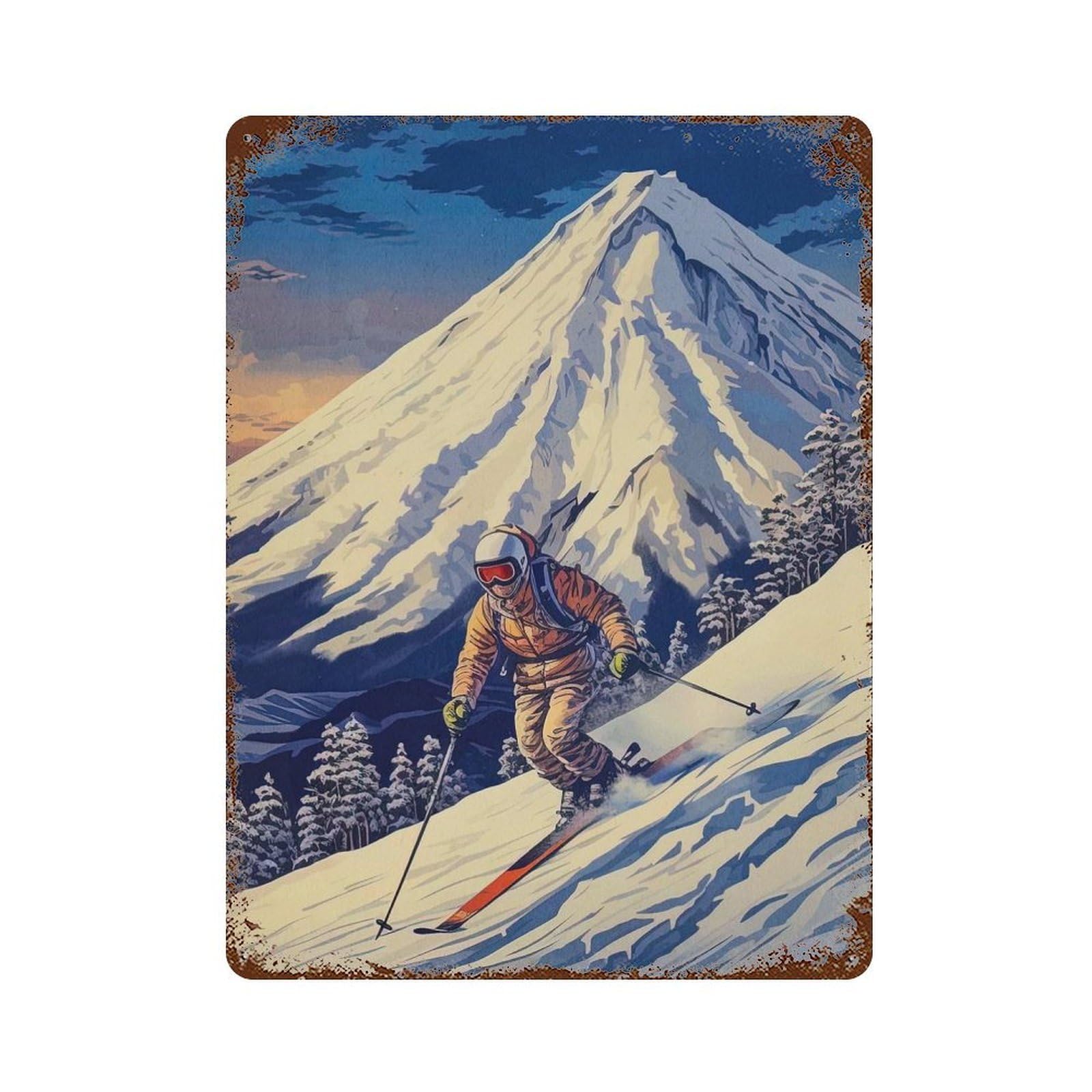 Snowboard Japanese Retro Metal Sign 15.7"x11.8", Decorative Metal Wall Art for Garage, Bar And Workshop Decor
