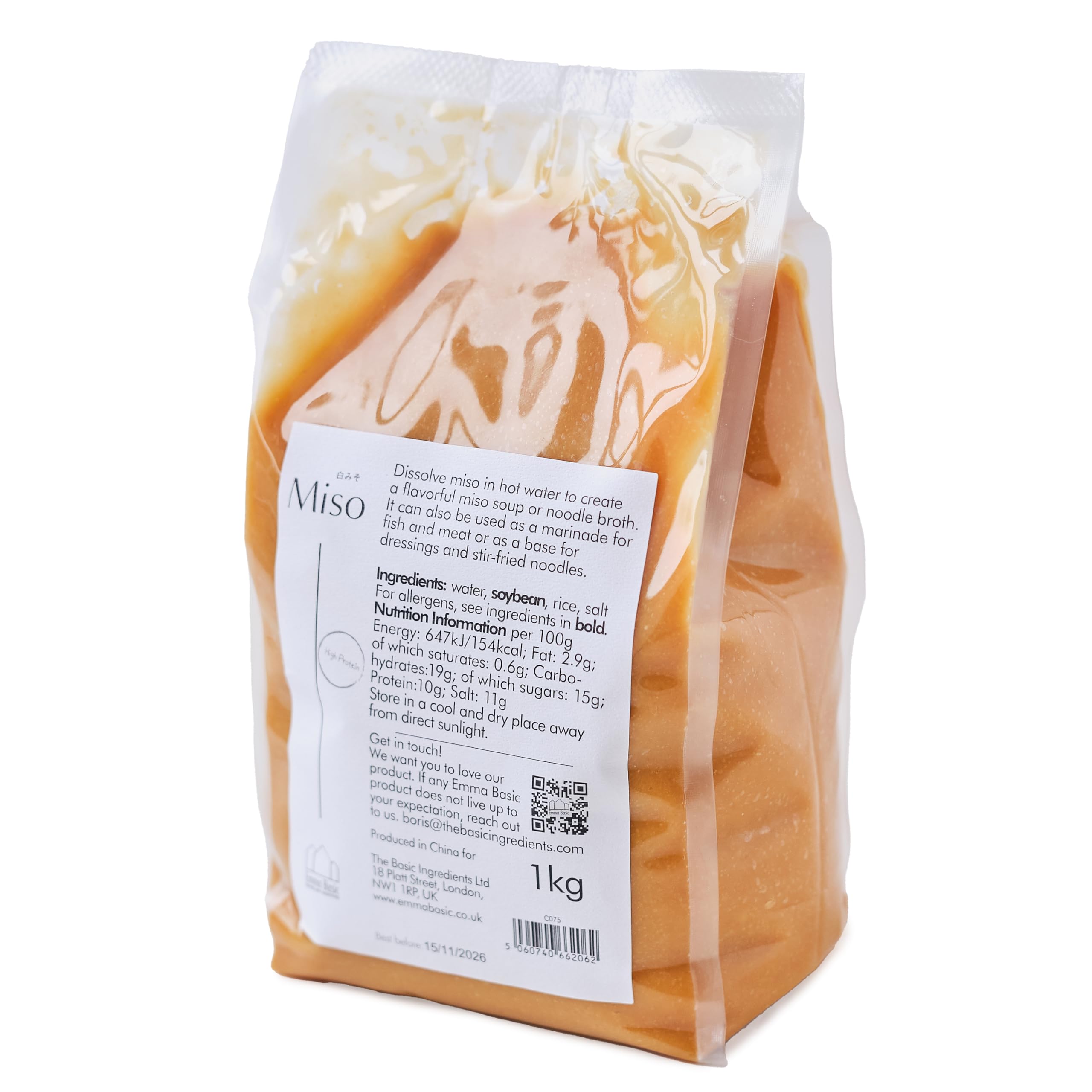 Emma Basic Miso Paste 1kg | Unpasteurised | Traditionaly Fermented I Gluten Free | Umami | Miso Soup | Non-GMO