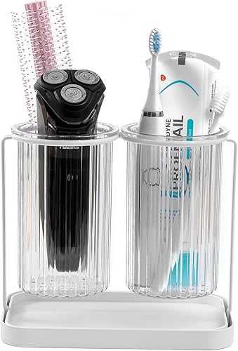 Portacepillos de dientes con bandeja de drenaje, 2 ranuras para colgar cepillos de dientes y pasta de dientes, organizador de baño, encimera para