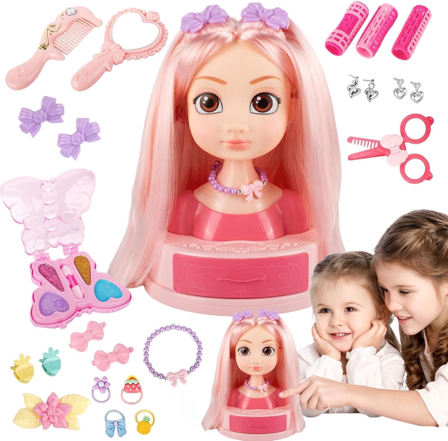 Beauty Hair Stylist Set for Kids Hair Styling Doll Head Makeup Kit
