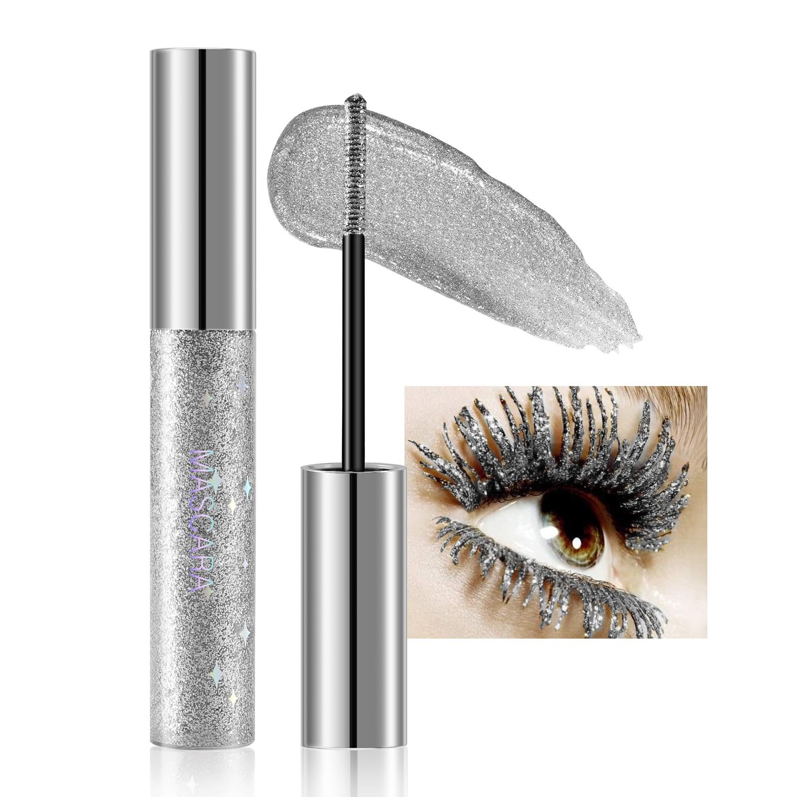 AFGHOUZ Colored Fiber Mascara, Waterproof Long Lasting Eyelash Mascara, Glitter Eyeshadow And Brow, Volume And Length, Sparkle Eye Makeup