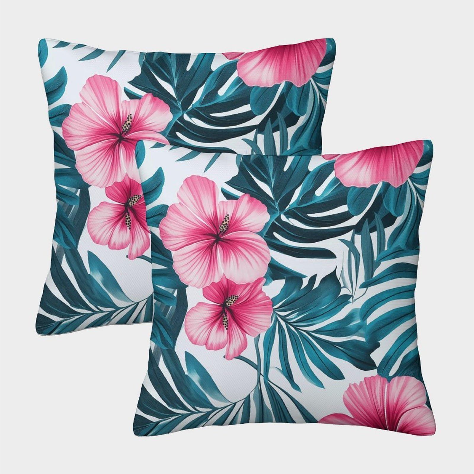 kaiyun 2 Pack Pink And Turquoise Floral Pattern Pillow Case 50x50cm Throw Pillow Case,Modern Decoration Tropical Leaves Pattern for Terrace Sofa Bedroom Indoor Outdoor Party