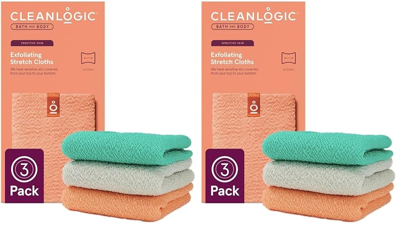 Cleanlogic Bucha Esfoliante Elástica para Banho e Chuveiro, Cores Sortidas, Pacote com 2 de 3 unidades