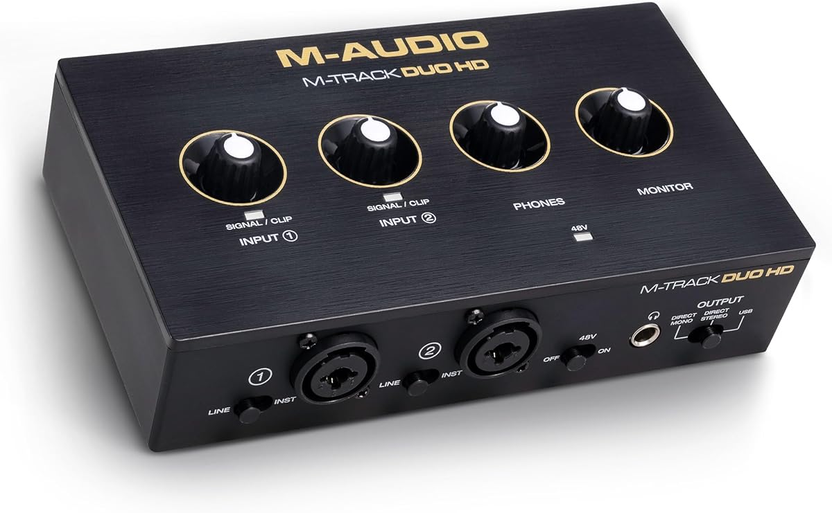 M-AUDIO M-Track Duo HD Interfejs Audio 24bit 192kHz do Nagrywania, Streamingu i Podcastów z USB-C, 2 Wejściami XLR TRS, 2 Wyjściami TRS, Pakietem Oprogramowania