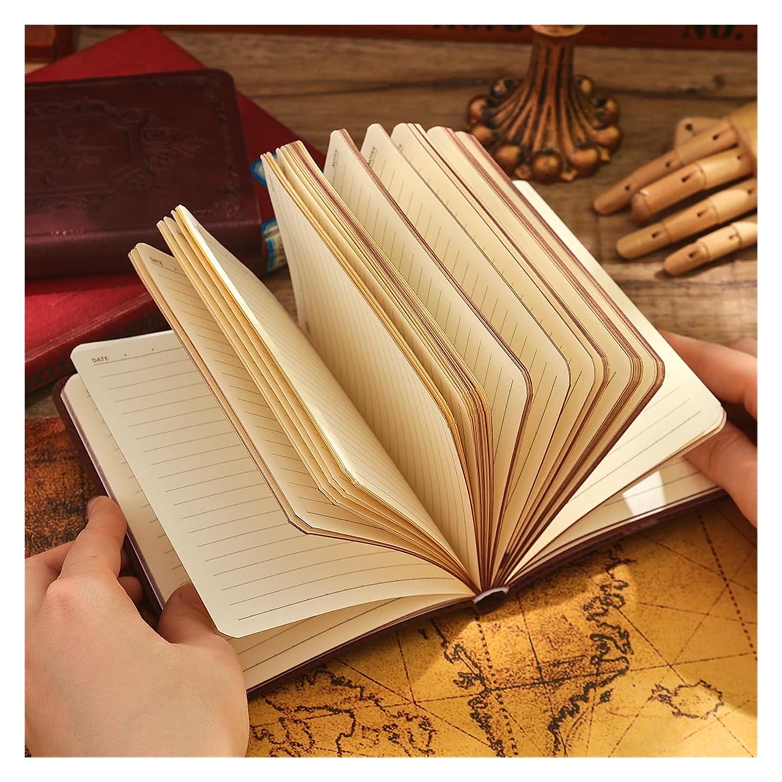 Inspirierendes Notizbuch 2 Stück 144 Blatt A6 Vintage PU Leder Tagebuch Buch Tragbares liniertes dickes Papier Notizbuch Schreiben Tagebuch Monatsplan Wochenplaner(Lonza Gem)
