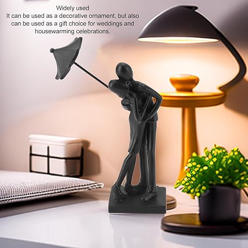 Vista 4 de PerGar Escultura de pareja amorosa bajo el paraguas, estatua de pareja de resina, figuras de escultura de hombre y mujer, figura de amantes