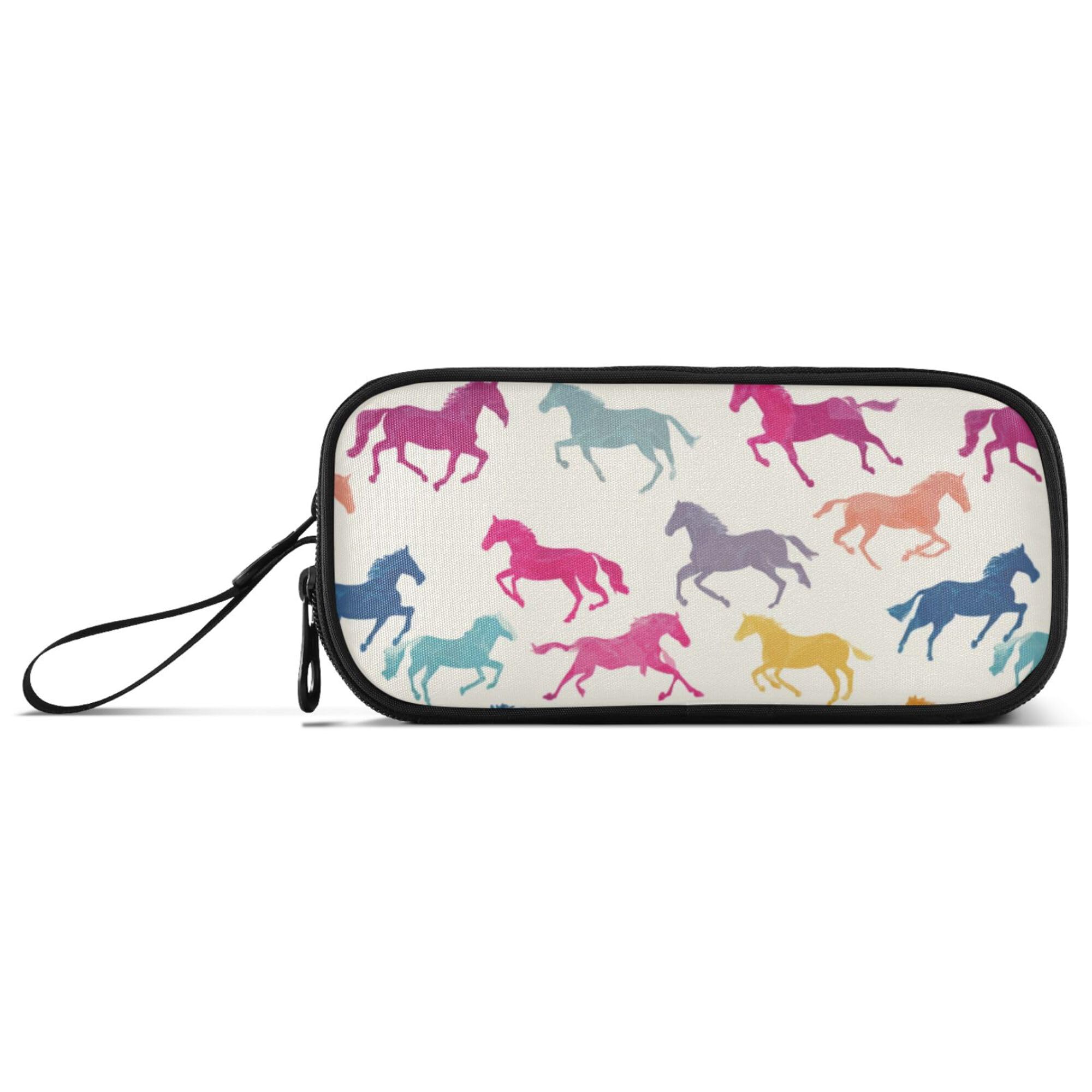 Fisyme Horses Colorful Pencil Case Large Capacity Pen Box Makeup Pouch Holder Organizer Stationery Bag for School Office College Traval