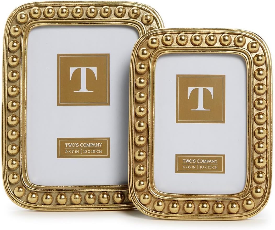 Two's Company Set of 2 Gold Ball Frame Includes 2 Sizes, 4x6 and 5x7 Inches, Resin and Glass, Home Decor Accessories