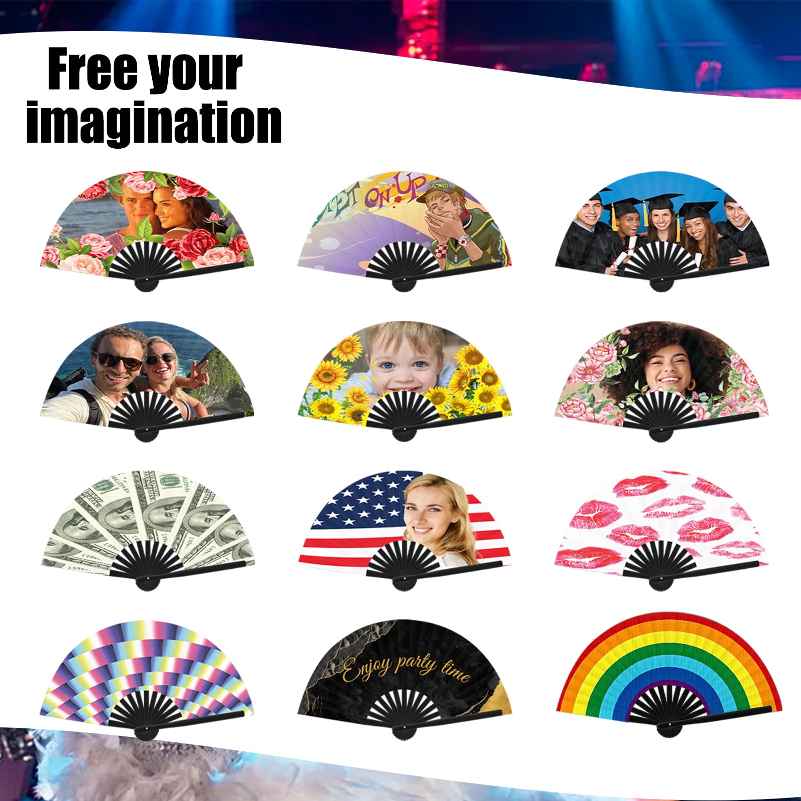 Gridachi Personalized Fans Handheld Custom Photo Hand Held Fans for Wedding Dancing Saloon Cosplay Party Props Personalized Popping Fans for Line Dancing Decorative Folding Fans