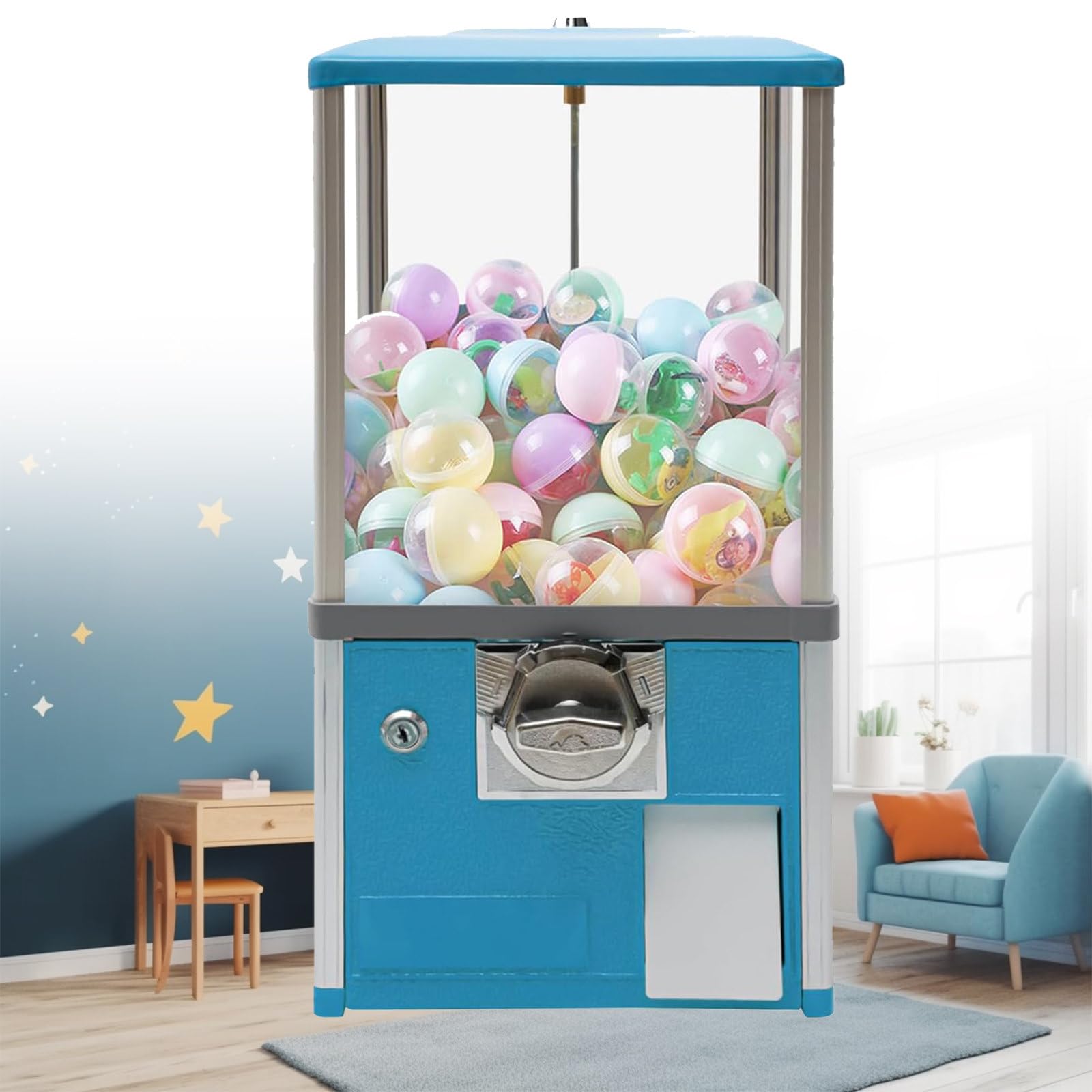 JJENXYYDS Mini Vending Machine,Dispenser Gumballs Machine,Small Business Gumball Vending Capsule Device,Prize Machine for Kids,for Party Shopping Mall Supermarket,Blue