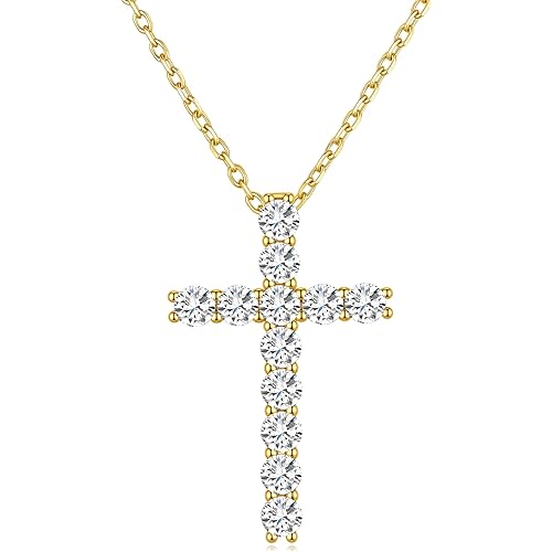 MOOSEA Mothers Day Gifts - Moissanite Cross Necklaces for Women, 1.2-2.4 Carat Lab Created Moissanite Necklace, 925 Sterling Silver Cross Necklace, Christian Gift Faith Pendant Christian Gift