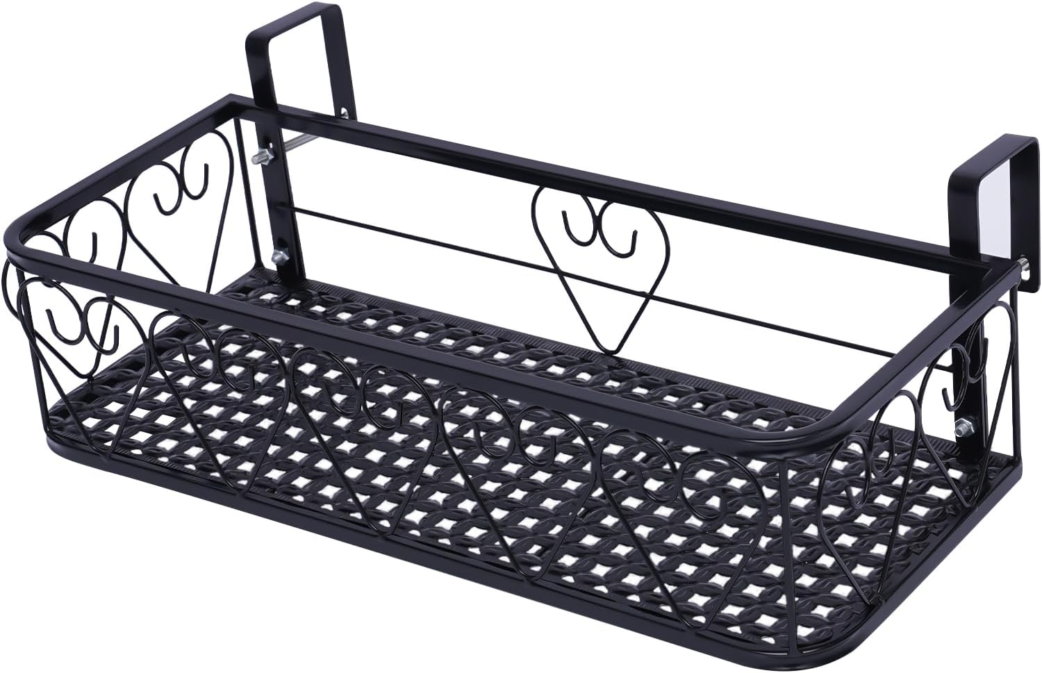 Floating Garden Railing Planter Shelf Balcony Hanging Flower Rack Basket with Hooks Iron Railing Planter Holder Decorative Window Flower Pot Stand for Outdoor Garden Plants Fence Patio