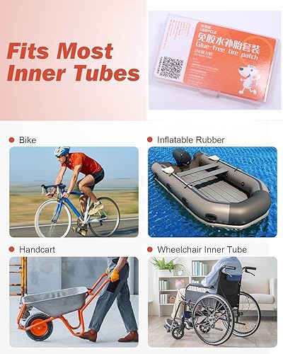 Miniatura 7 de Kit de reparación de neumáticos de bicicleta, con 8 kits de parches de tubo sin pegamento, 2 palancas de neumáticos de bicicleta, raspado de metal