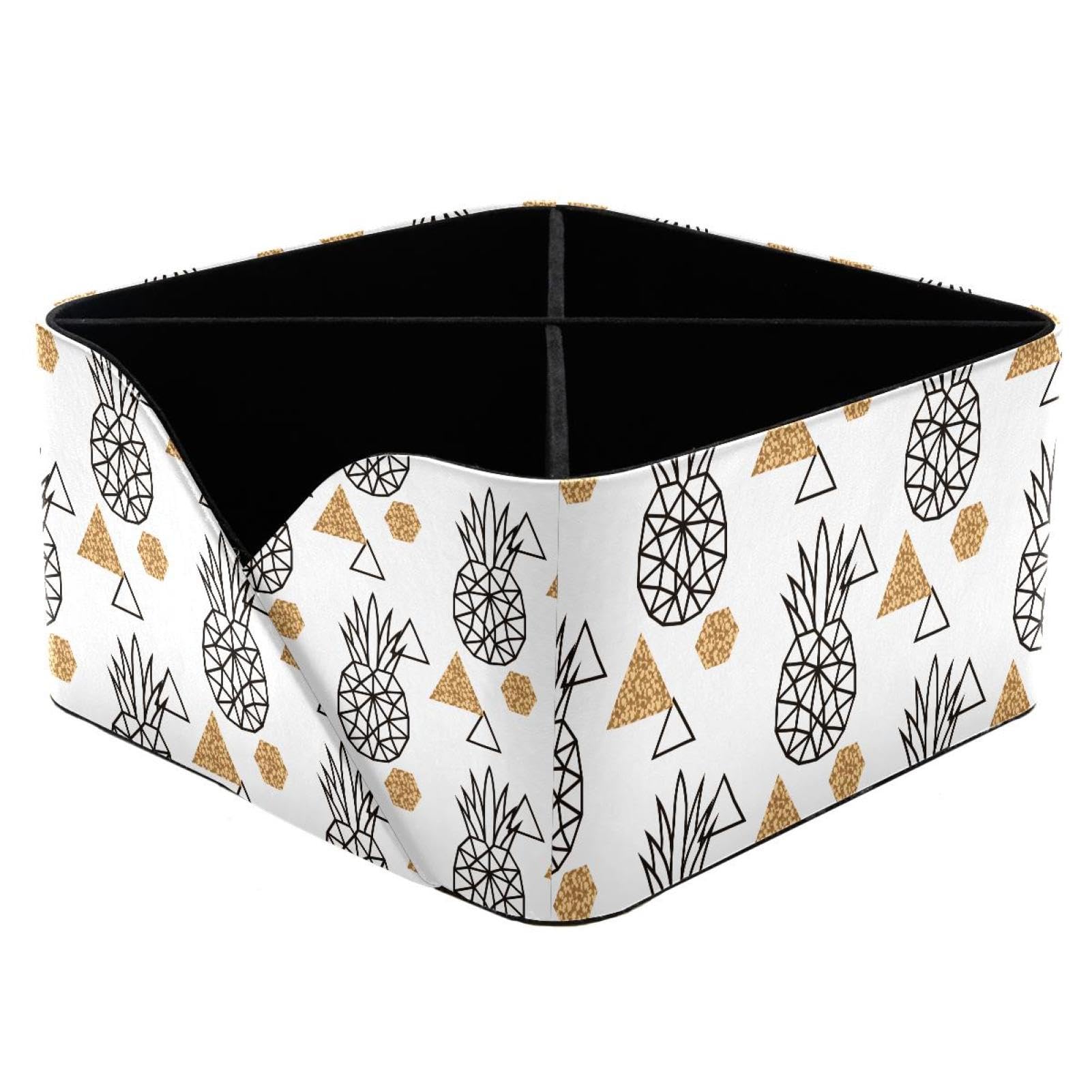 KengjuTesu Pineapple Geometry Pattern Desktop Organizer Pen Holder, Rectangular Pencil Cup for Office, Study and Makeup Stations