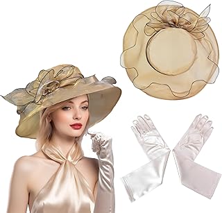Derby Fascinator Hats for Women, Wide Brim Tea Party Organza Sun Hats for Wedding