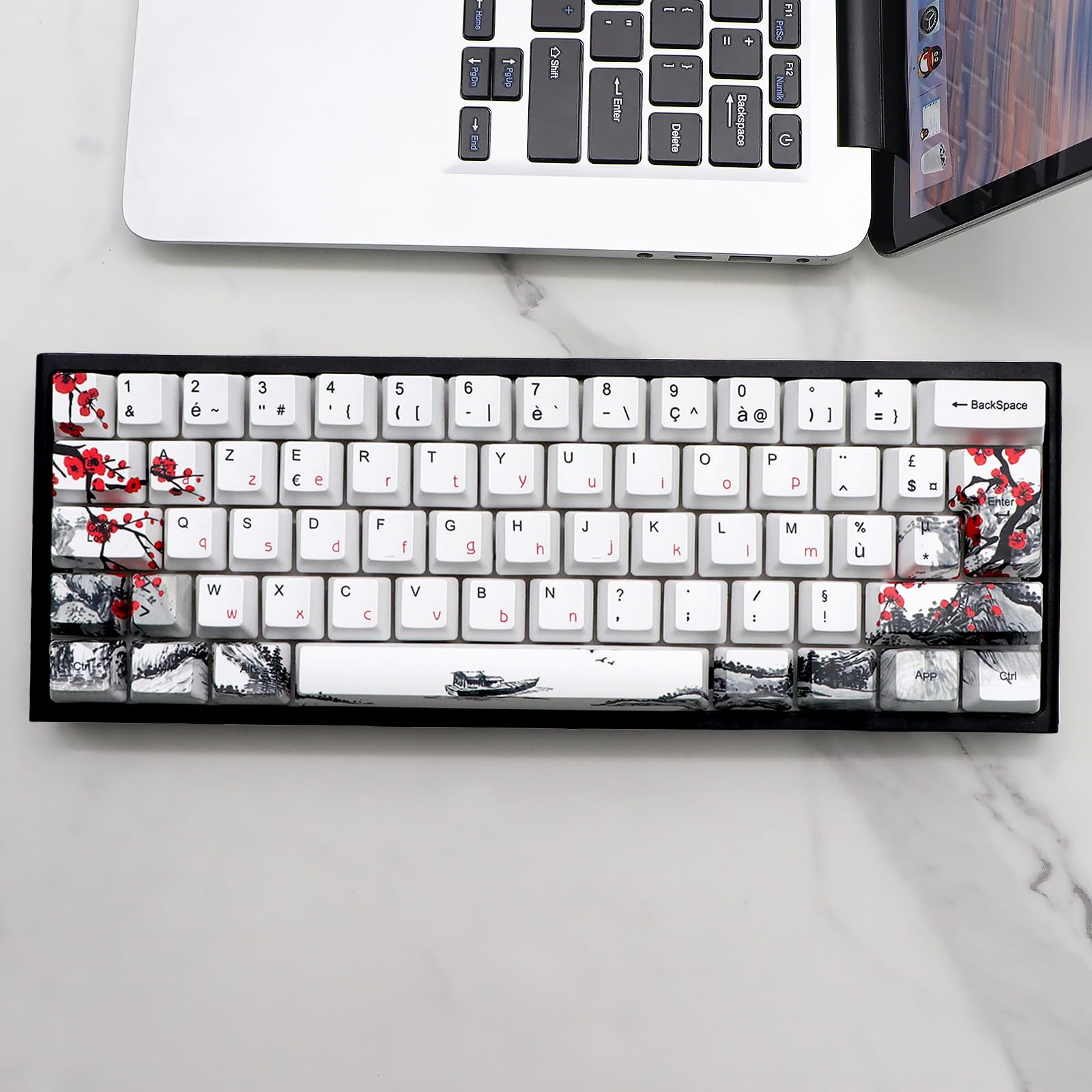 JSJT - Keycaps Plum Blossom 128 touches - Keycaps françaises PBT - Profil OEM - Keycap personnalisé pour 61/68/87/96/104/108 Cherry MX Switches - Clavier mécanique