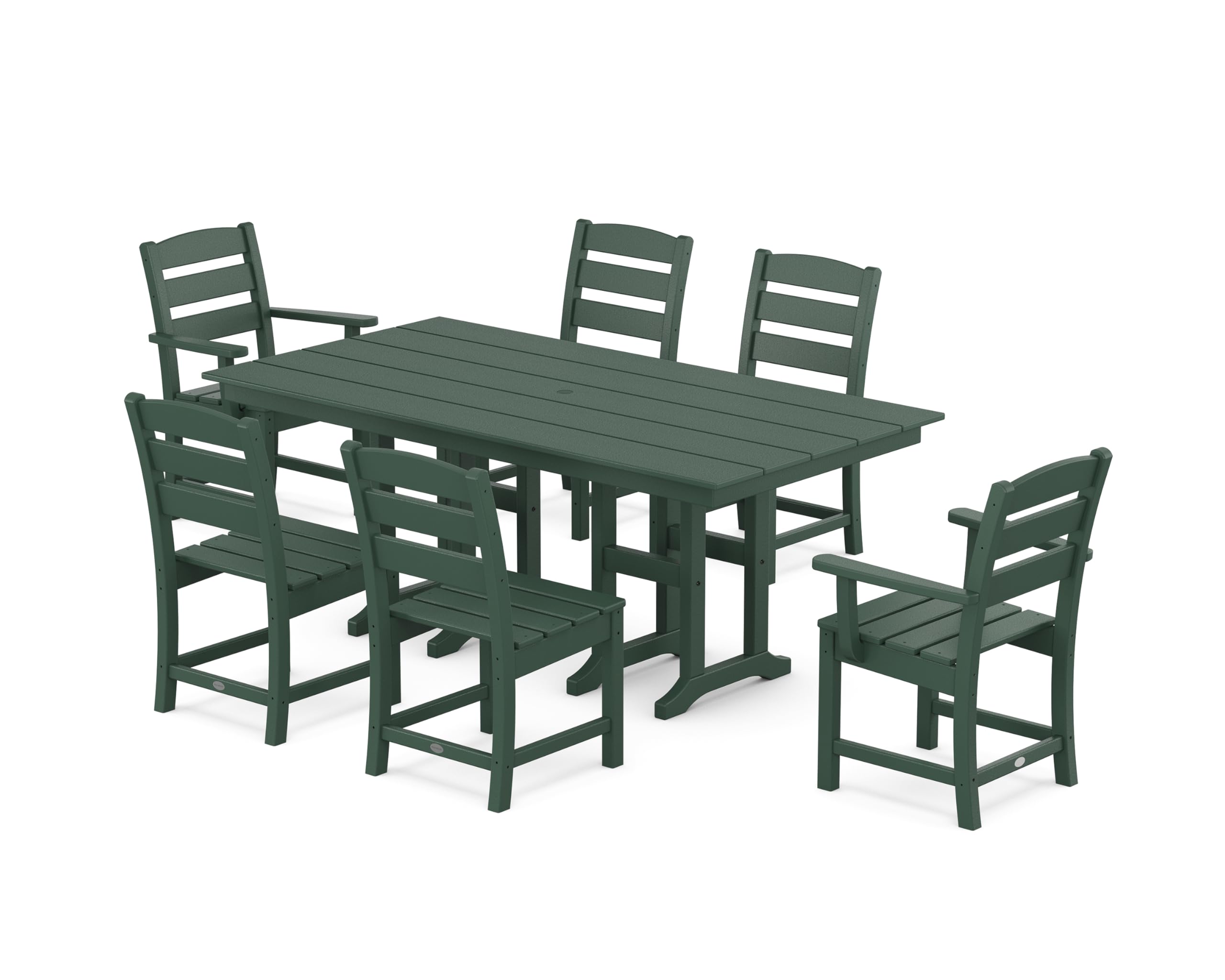 POLYWOOD Lakeside 7-Piece Outdoor Dining Set, All-Weather HDPE Patio Furniture Table and Chairs, Fade-Proof, Green