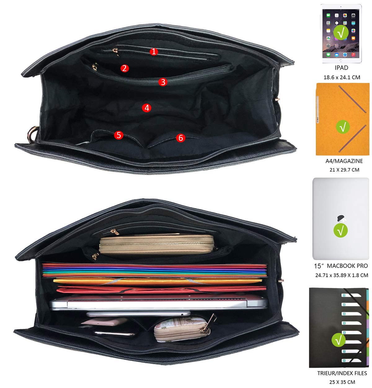 CRAZYCHIC - Damska Torebka na Zakupy Duża - Aktówka Pracy Biurowa Skórzana PU - Shopper Tote Bag - Torba na Ramię - Torby z Uchwytem - Tornister Szkolny - Czarny