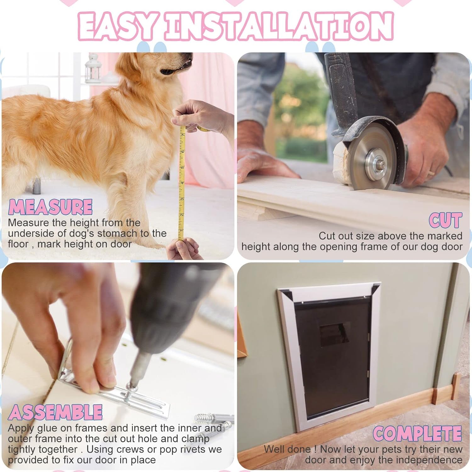 Aluminium Extra Large Dog Door 17.5" W x 27.7" H Weatherproof Aluminum Frame Pet Door with Sliding Lock Panel Easy to Install Durable Magnetic Double Flaps Pet Door for Dogs Up to 220LBS
